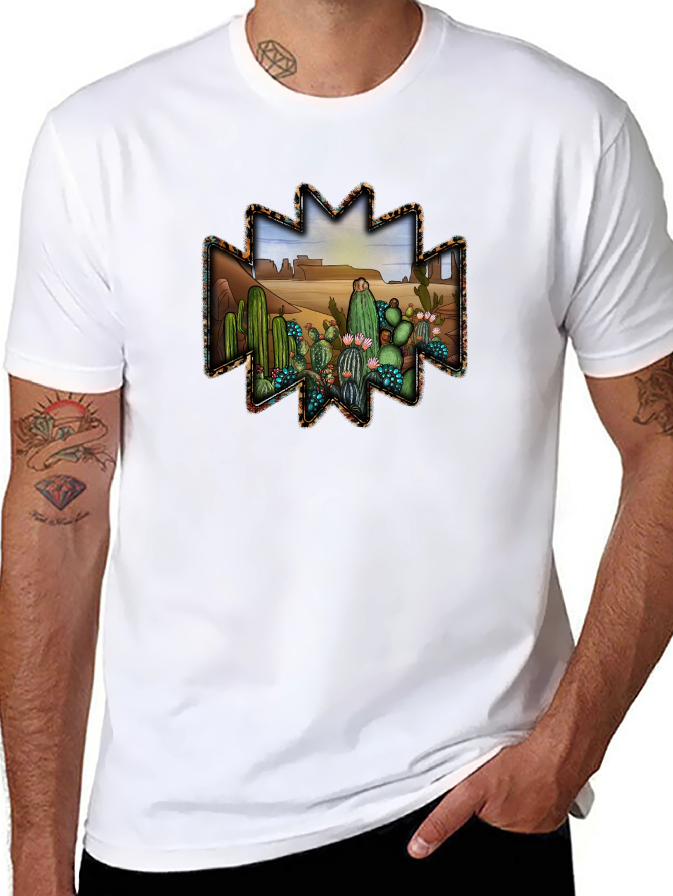 Black Desert Cactus Graphic Tee - Western Style Black T-Shirt view 8