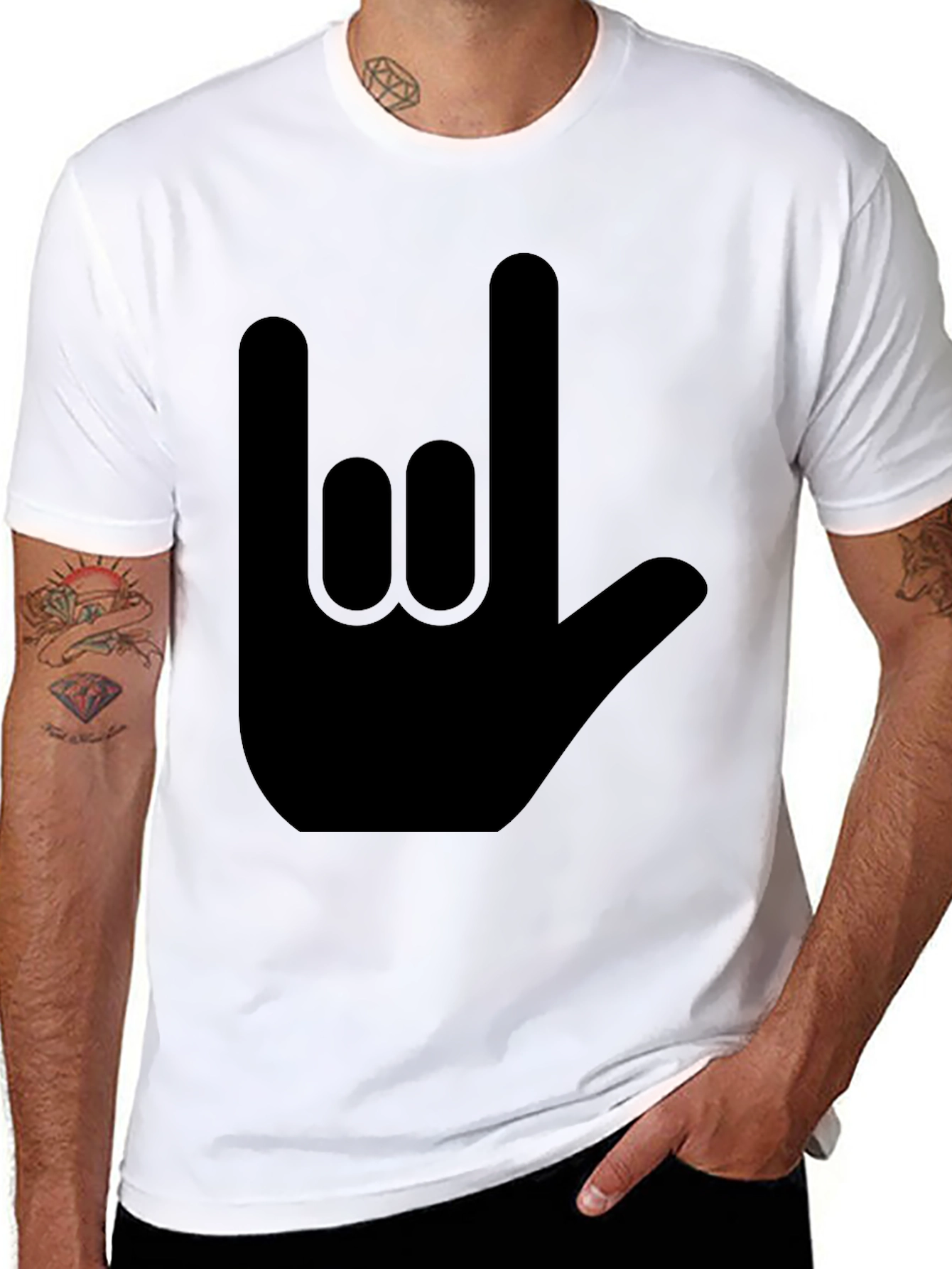 Black Rock On Hand Sign Black T-Shirt view 8