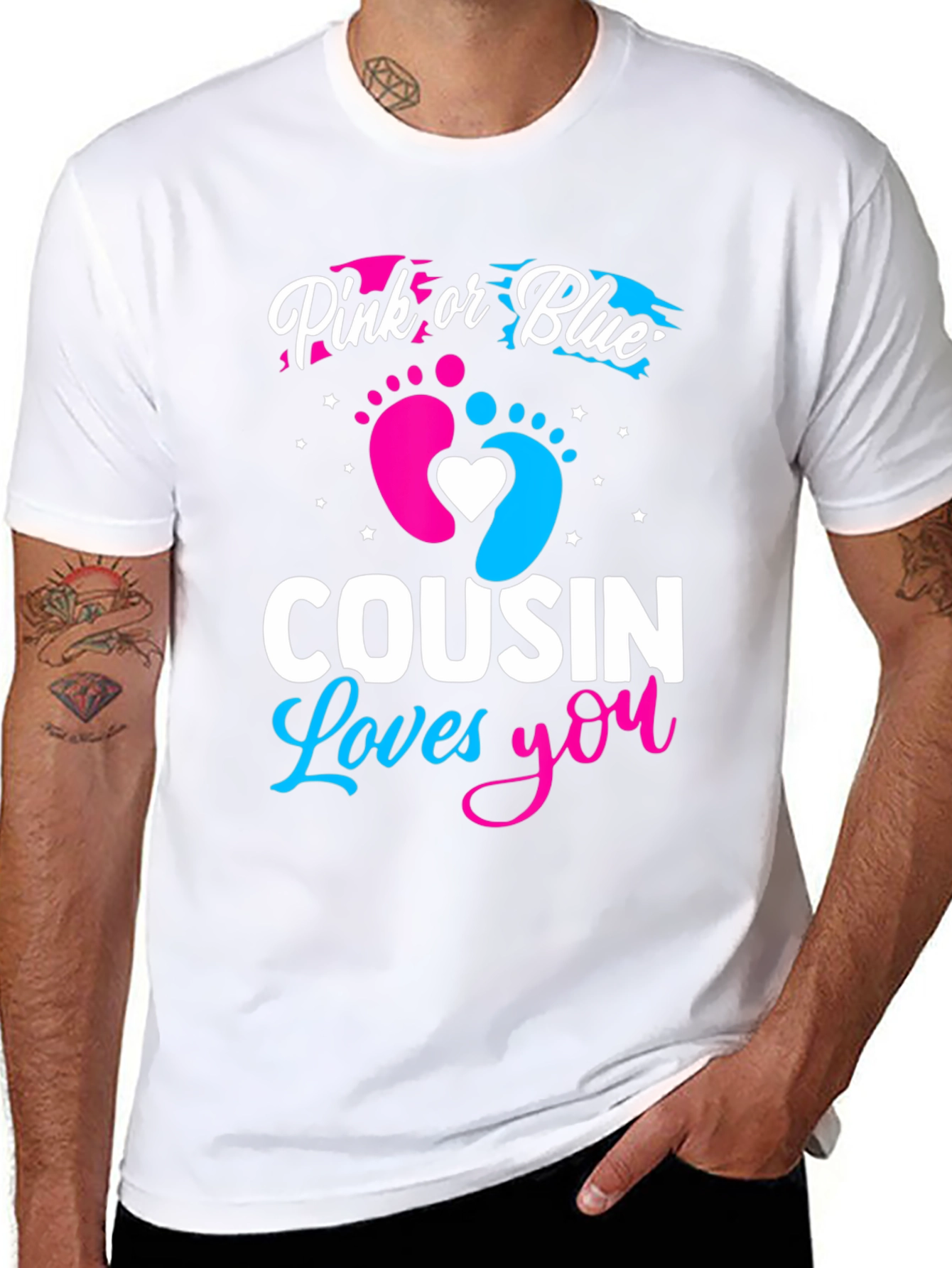 Black Pink or Blue Cousin Loves You Gender Reveal T-Shirt view 8