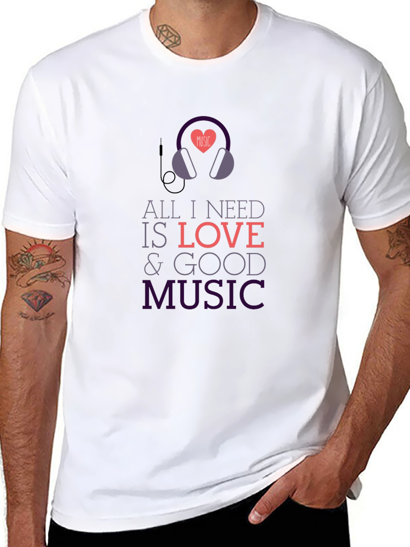 Black All I Need Is Love & Good Music Black T-Shirt view 8
