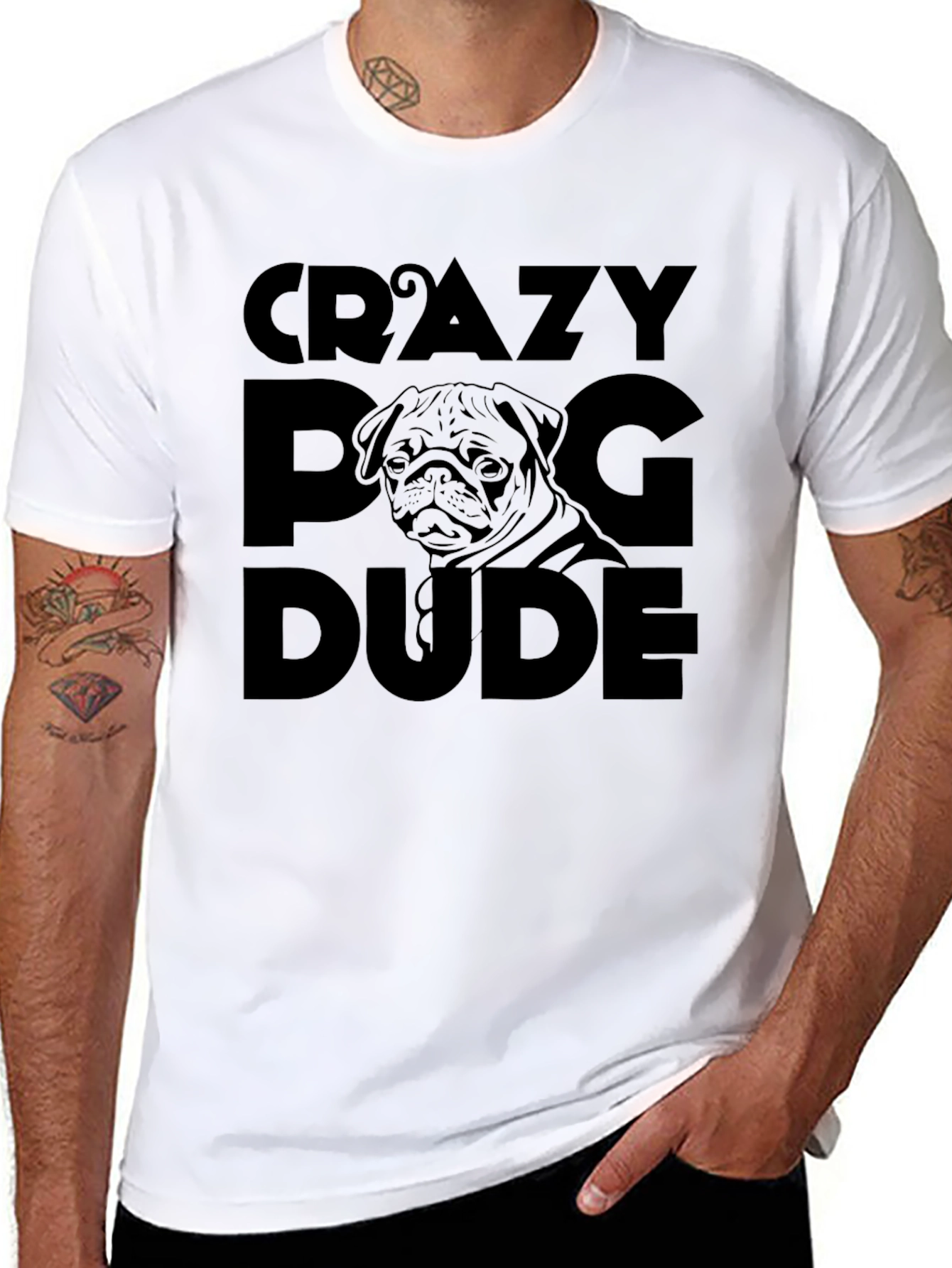 Black Crazy Pug Dude Black Graphic Tee view 8
