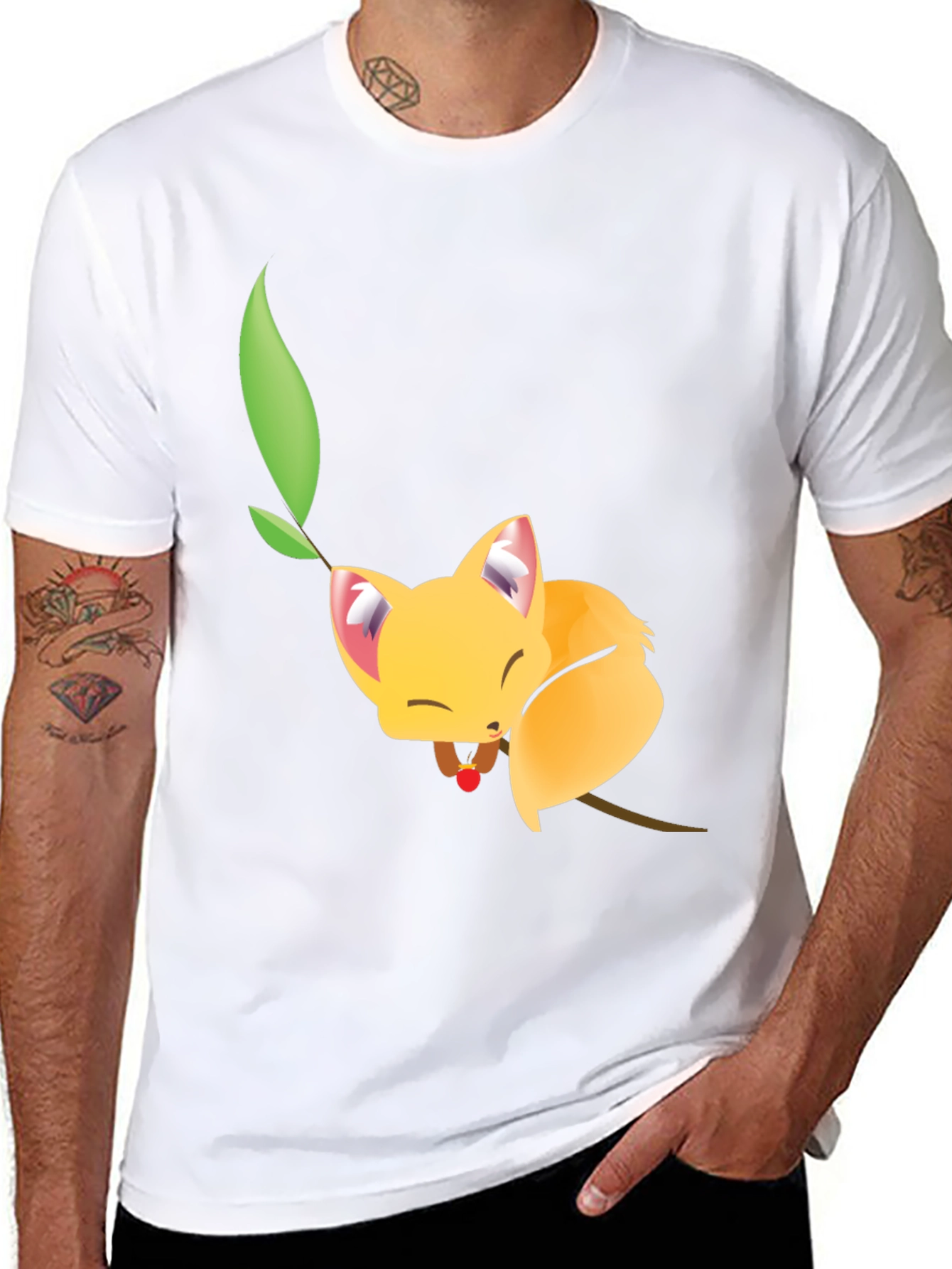 Black Cute Sleeping Fox Tee - Unique Graphic T-Shirt view 8