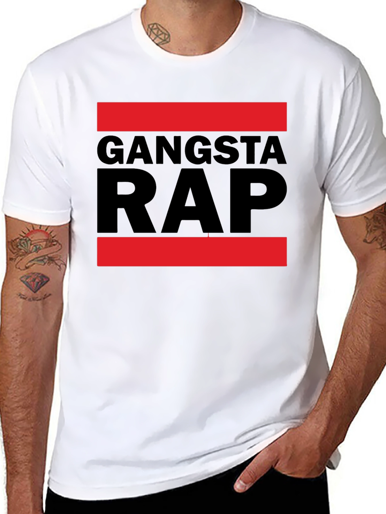 Black Gangsta Rap Graphic Tee - Black Cotton Blend view 8