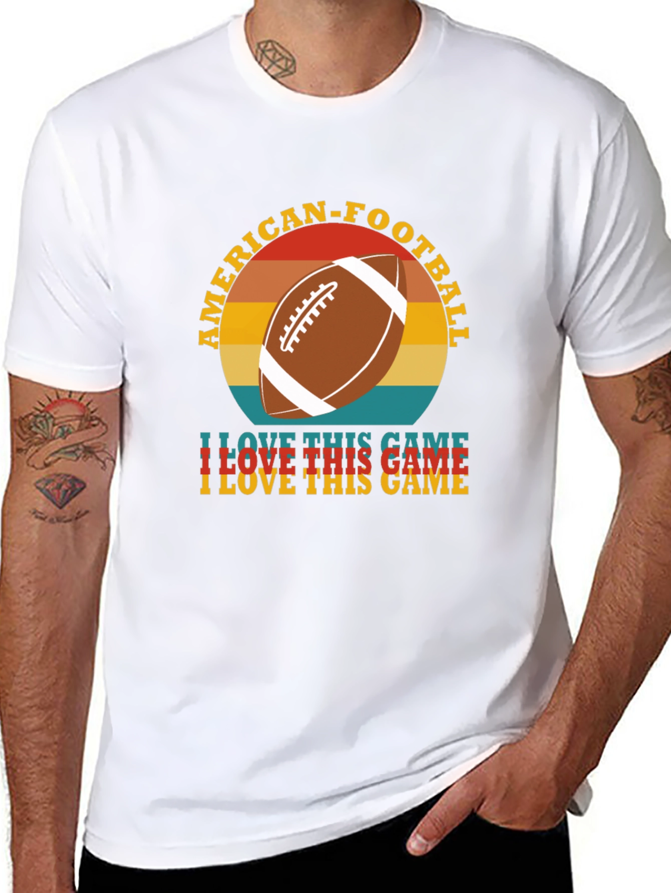 Black American Football Retro T-Shirt view 8