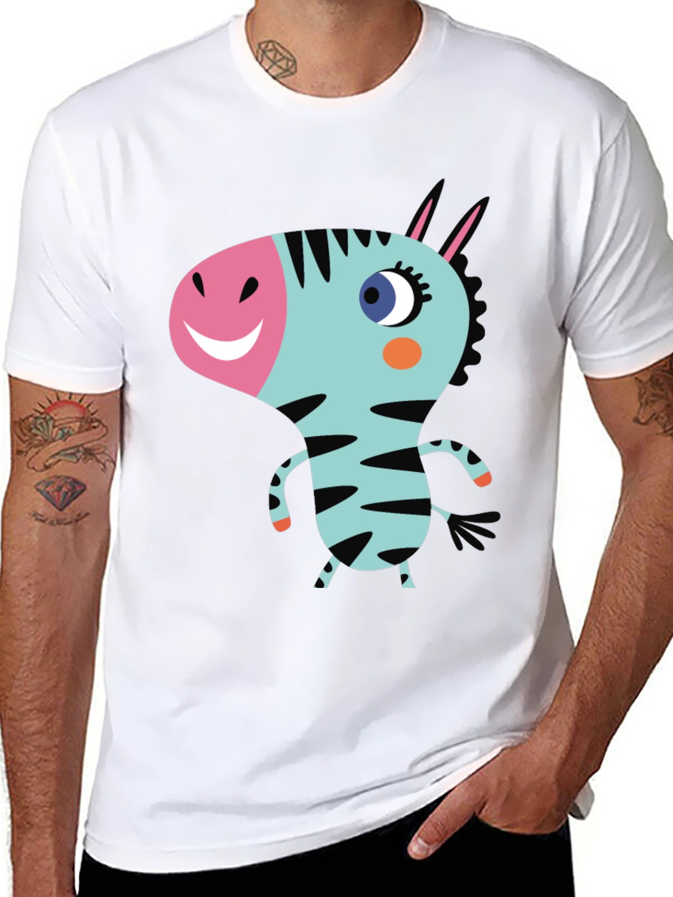 Black Cartoon Zebra Graphic Black T-Shirt view 8