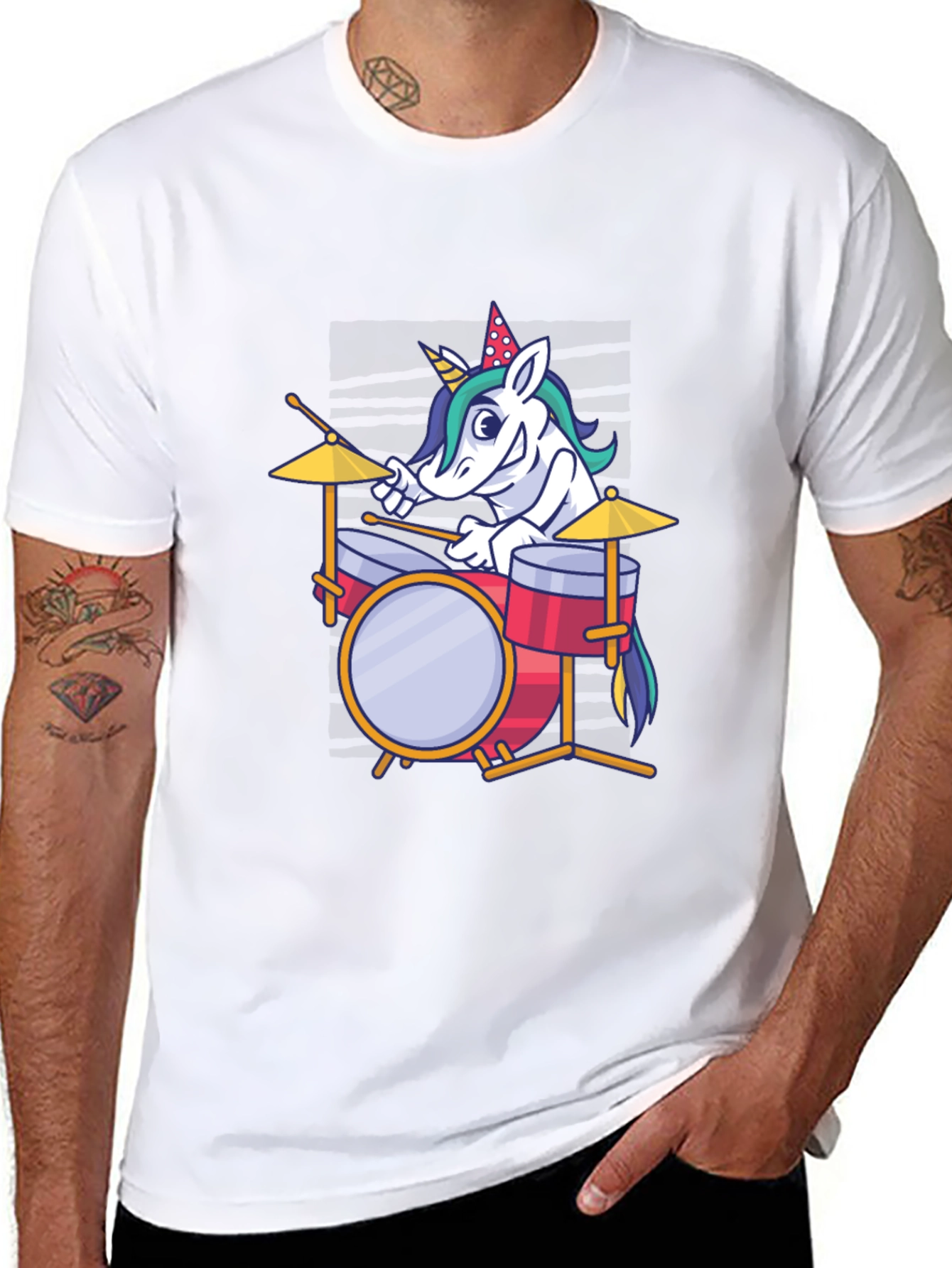 Black Unicorn Drummer Graphic Tee - Fun & Unique T-Shirt view 8
