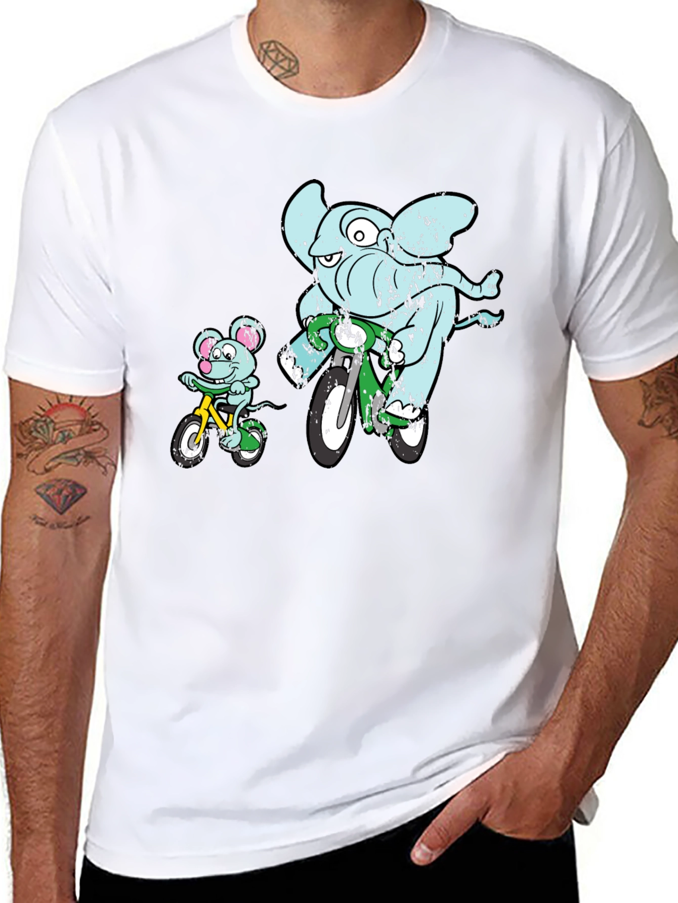 Black Elephant and Mouse Bicycle Ride T-Shirt - Black view 8