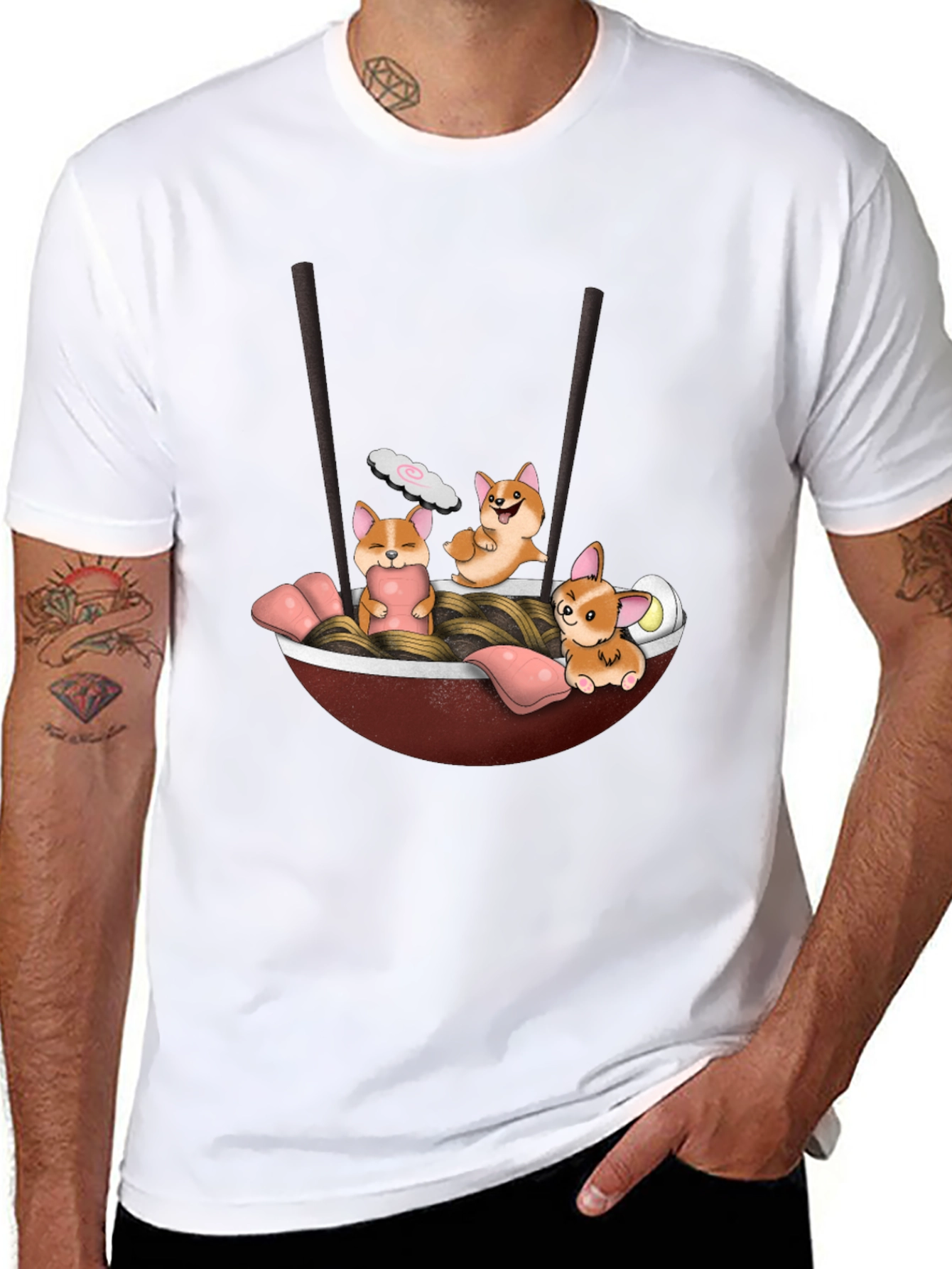 Black Corgi Ramen T-Shirt view 8