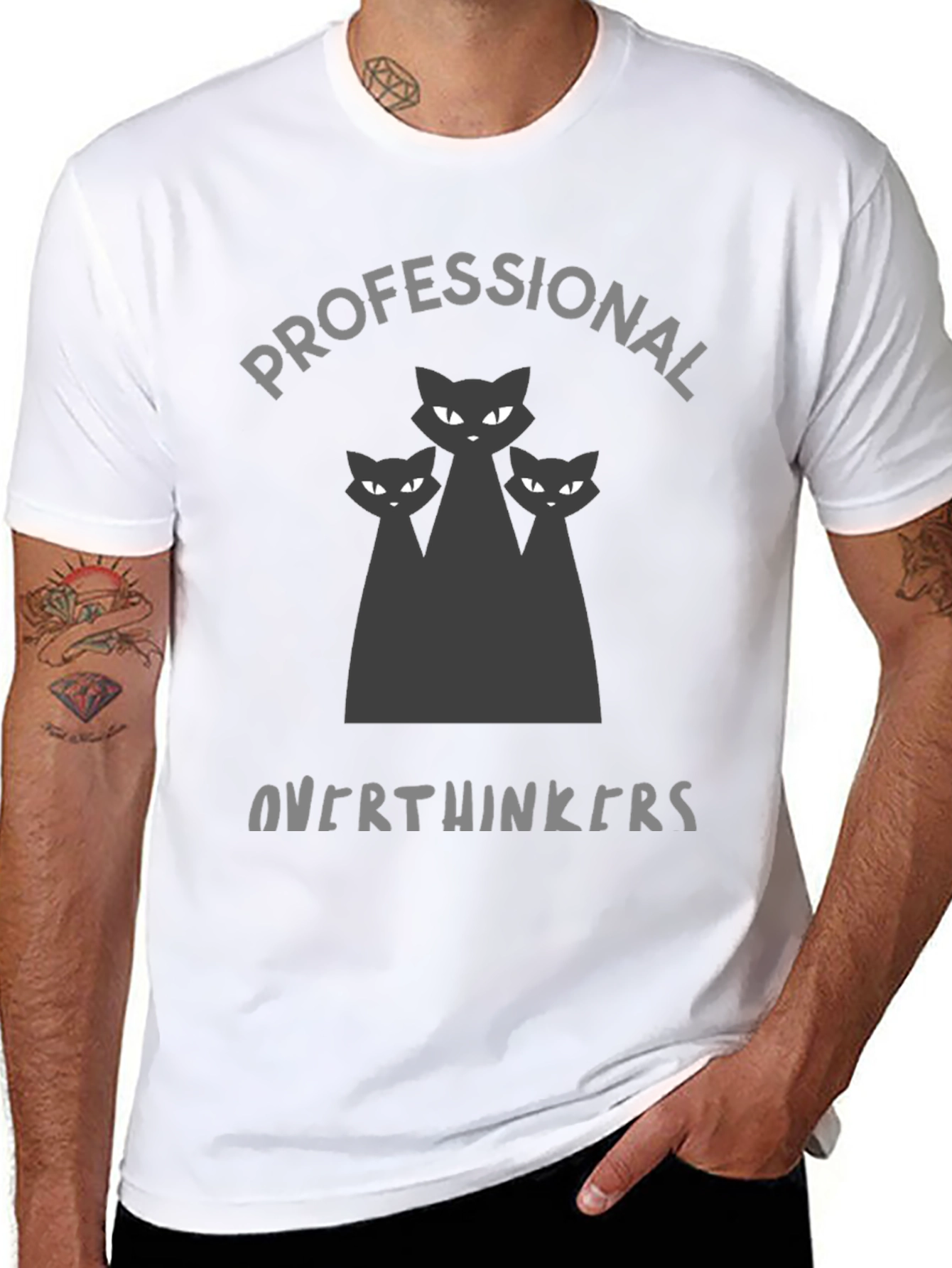 Black Professional Overthinkers T-Shirt - Black Cat Graphic Tee view 8