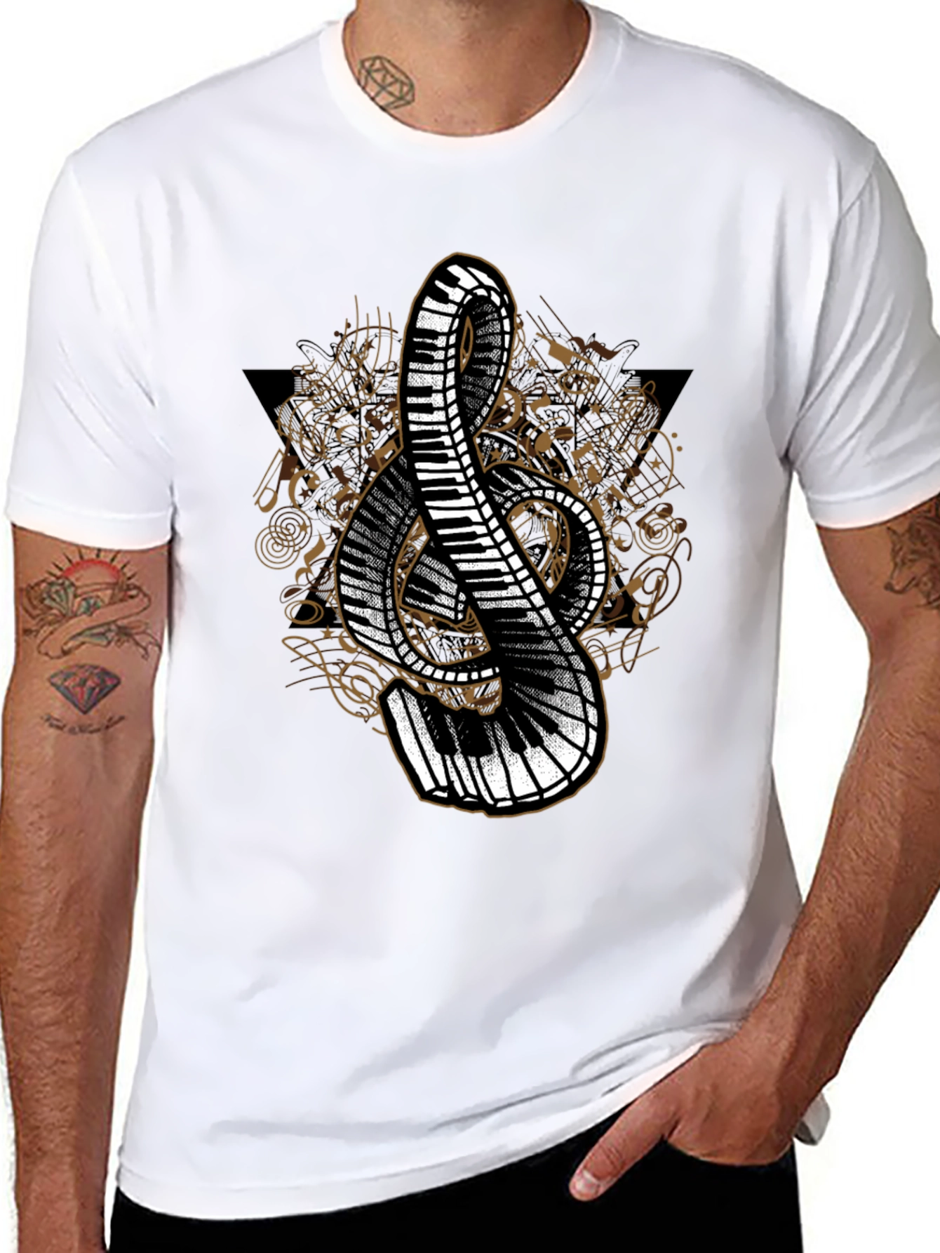 Black Musical Treble Clef Piano T-Shirt view 8