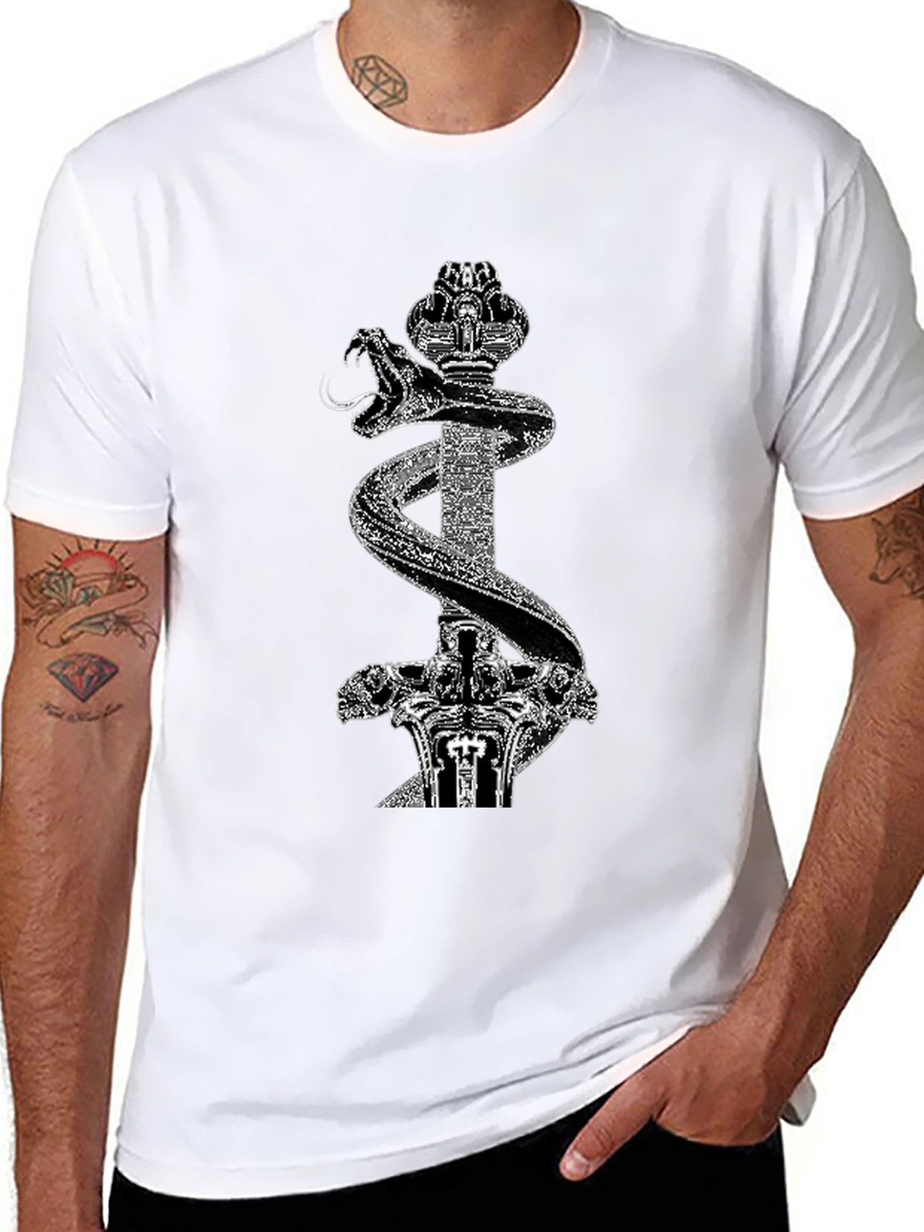 Black Black T-Shirt with Snake & Sword Graphic view 8