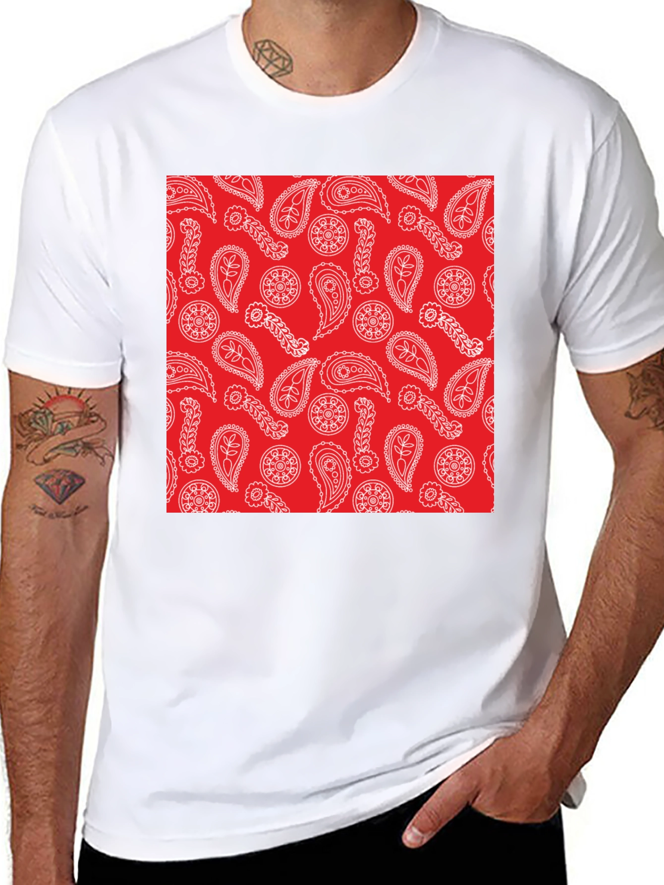Black Red Paisley Print Black T-Shirt | Casual Style view 8
