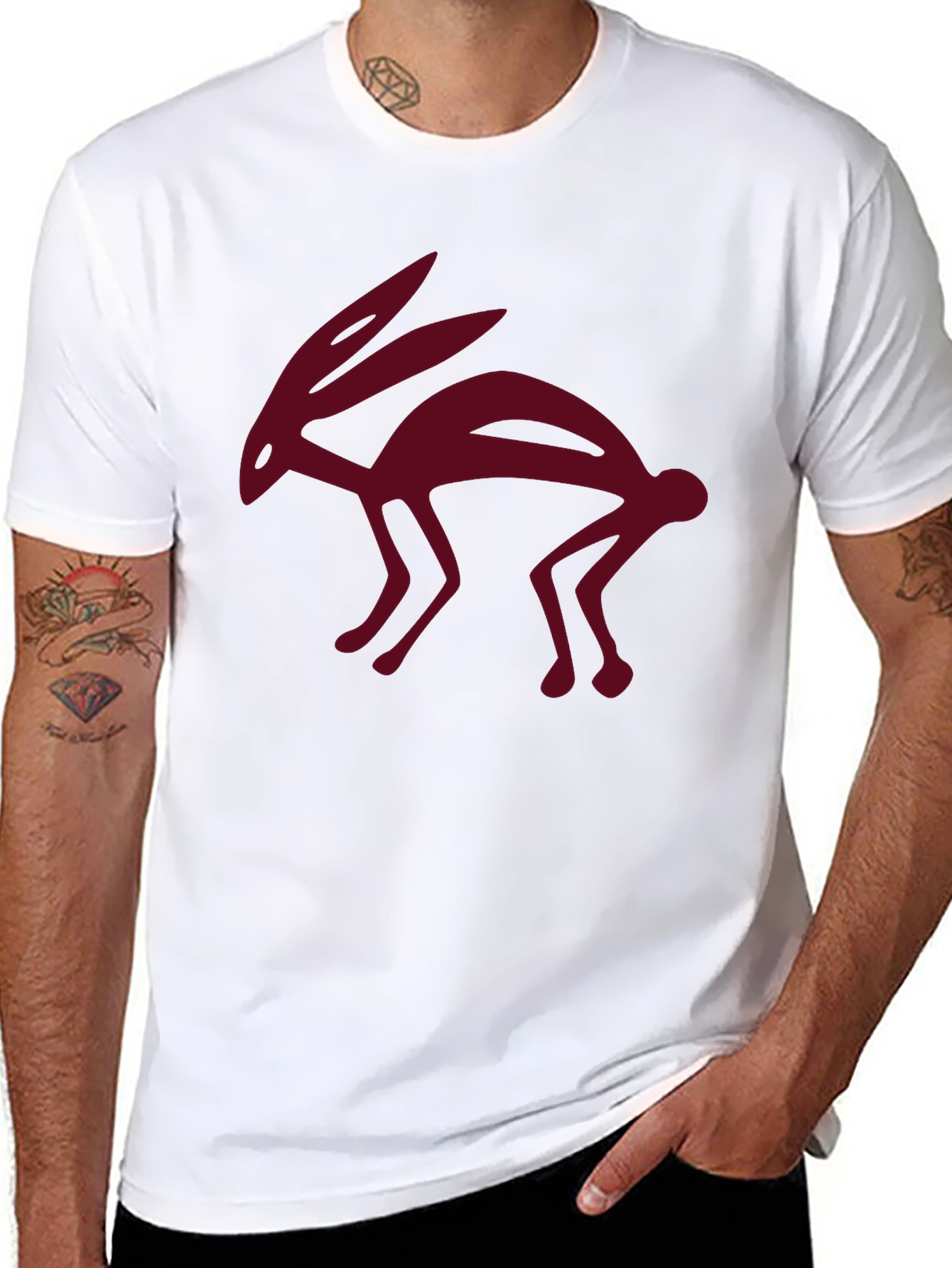 Black Unique Hare Design Black T-Shirt view 8