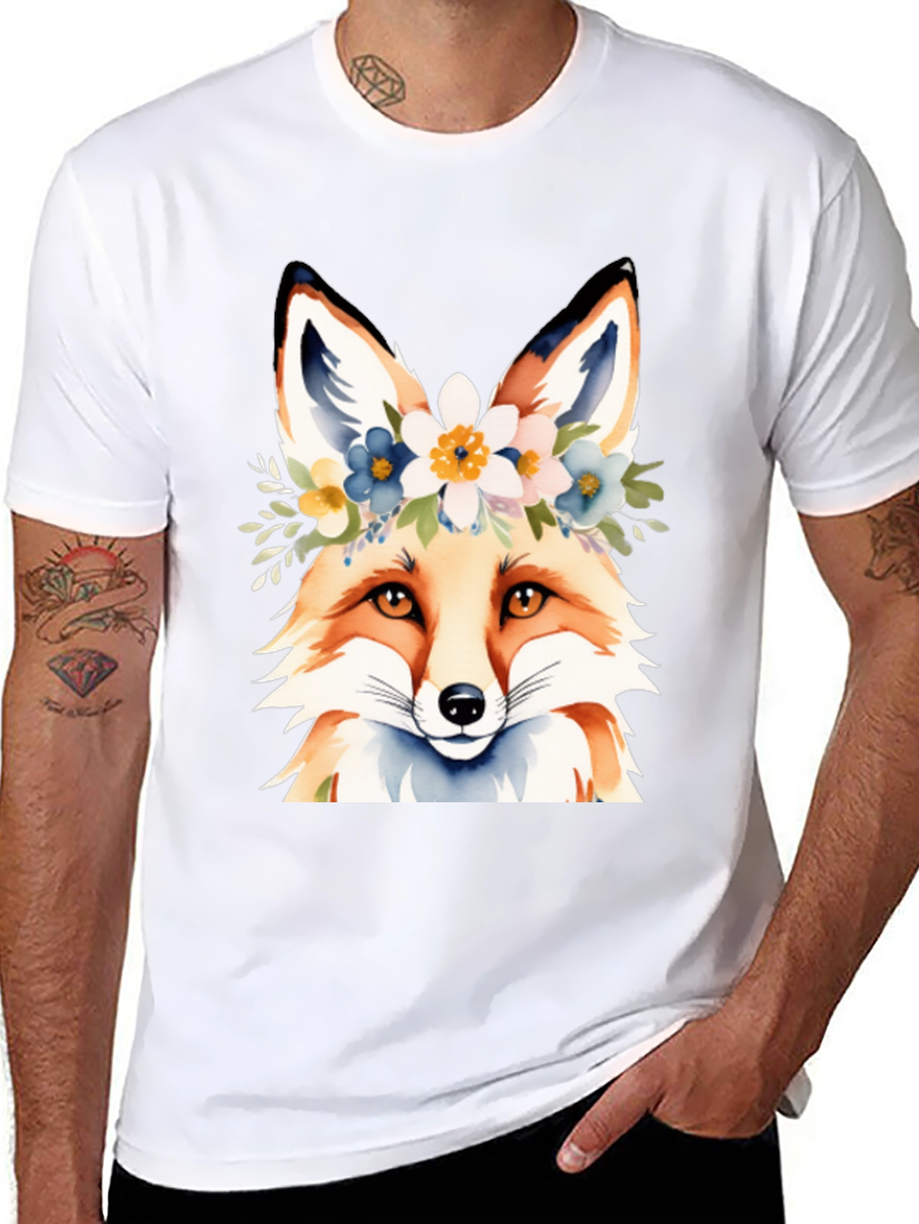Black Floral Fox Tee - Stylish Graphic T-Shirt view 8