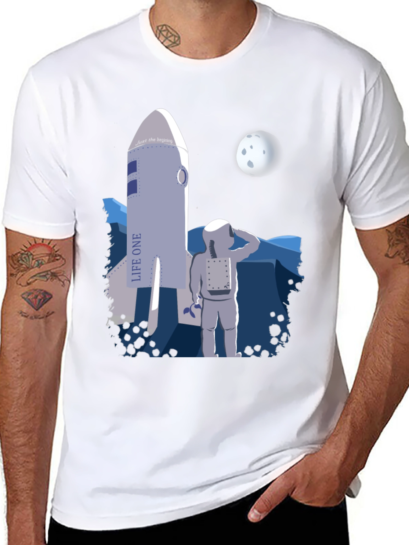 Black Astronaut & Rocket Graphic T-Shirt - Space Adventure Tee view 8