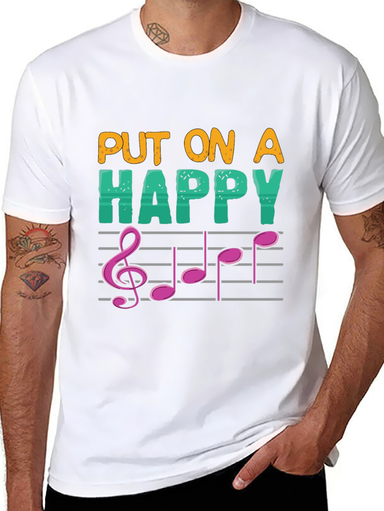 Black Happy Music Note Graphic Tee view 8