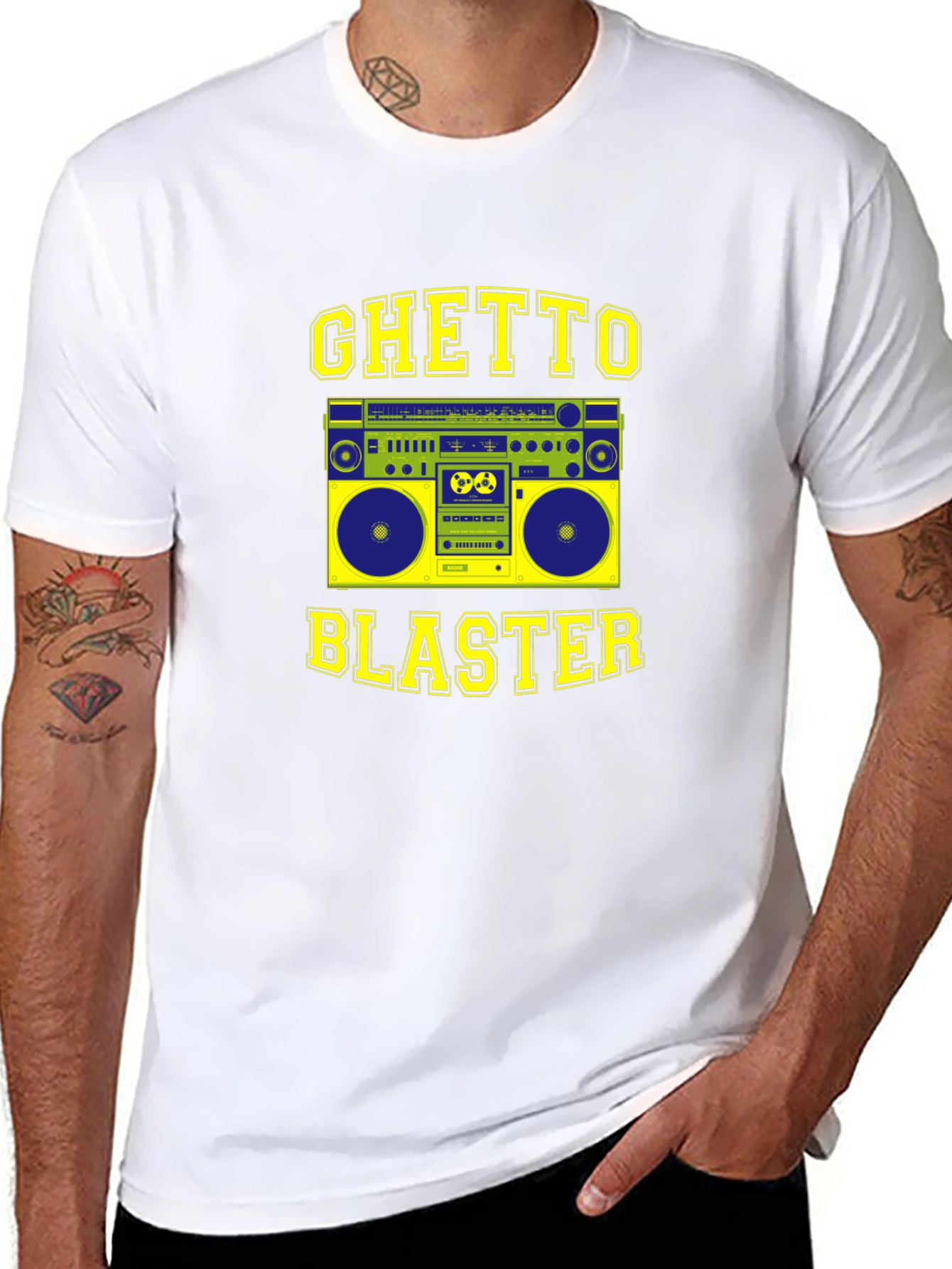 Black Ghetto Blaster Graphic Tee - Retro Boombox Design view 8