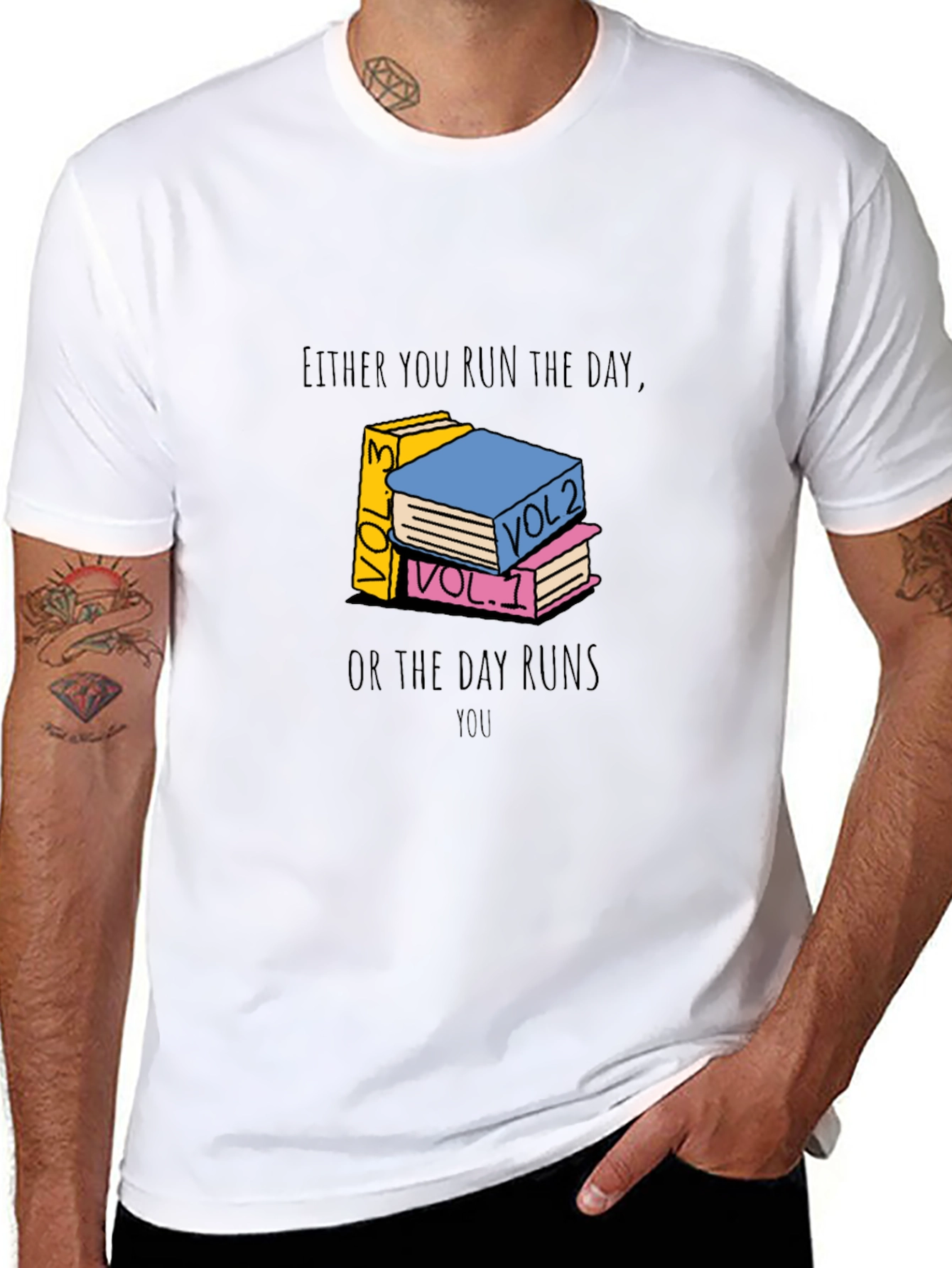 Black Motivational Book Stack Graphic Tee - Run The Day view 8
