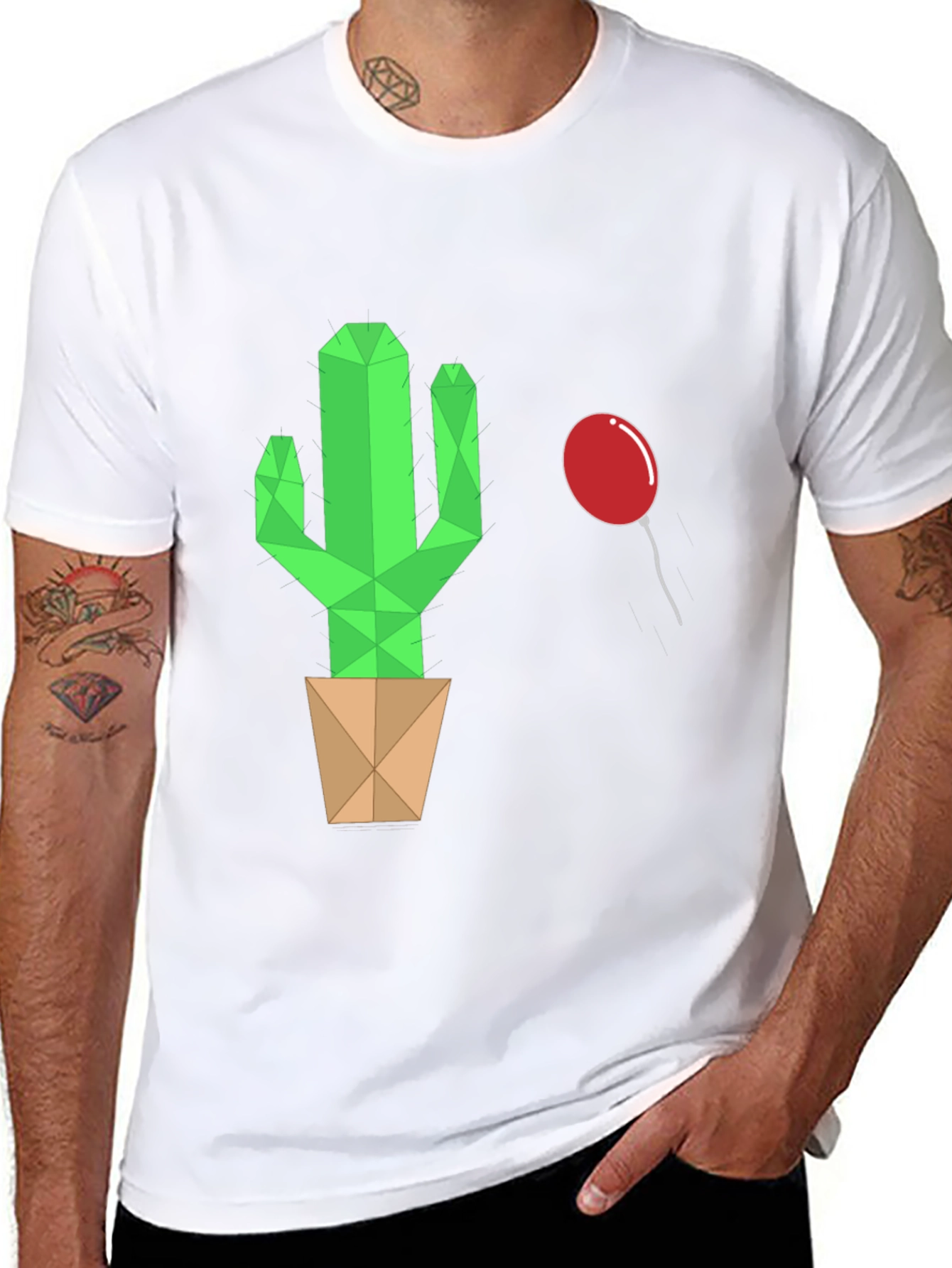 Black Geometric Cactus & Balloon Graphic Tee view 8