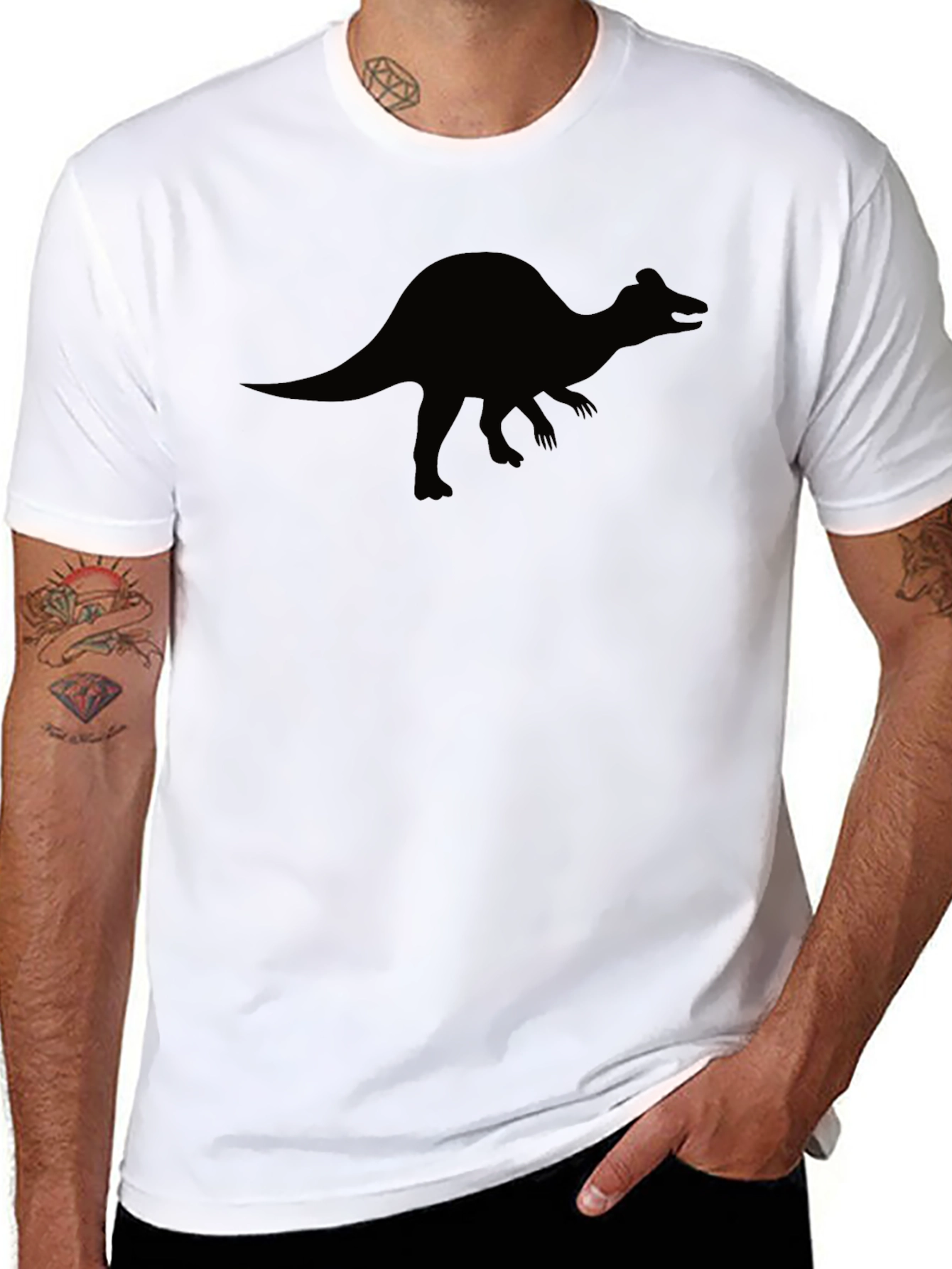 Black Dino Silhouette Graphic Tee - Black Cotton T-Shirt view 8