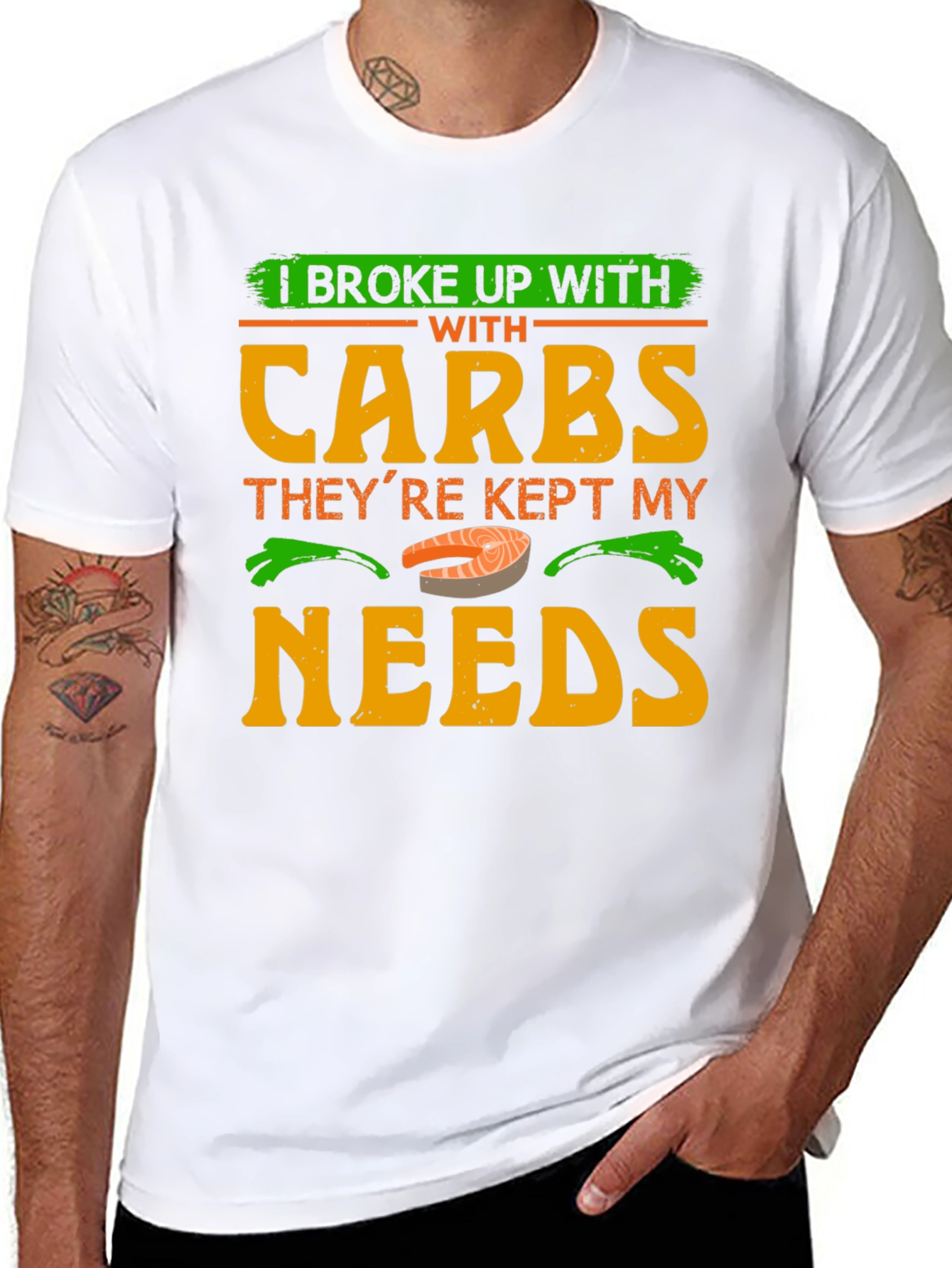 Black I Broke Up With Carbs T-Shirt Funny Keto Diet Tee view 8