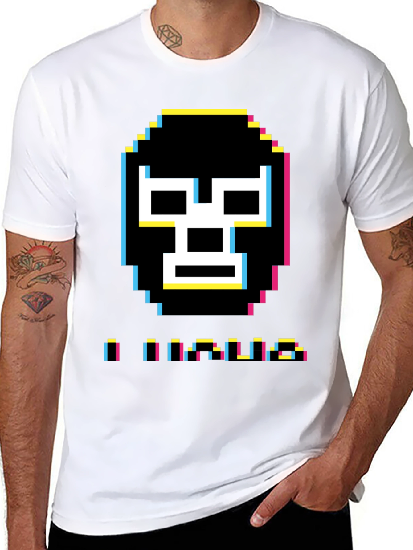 Black Pixel Luchador Mask T-Shirt view 8