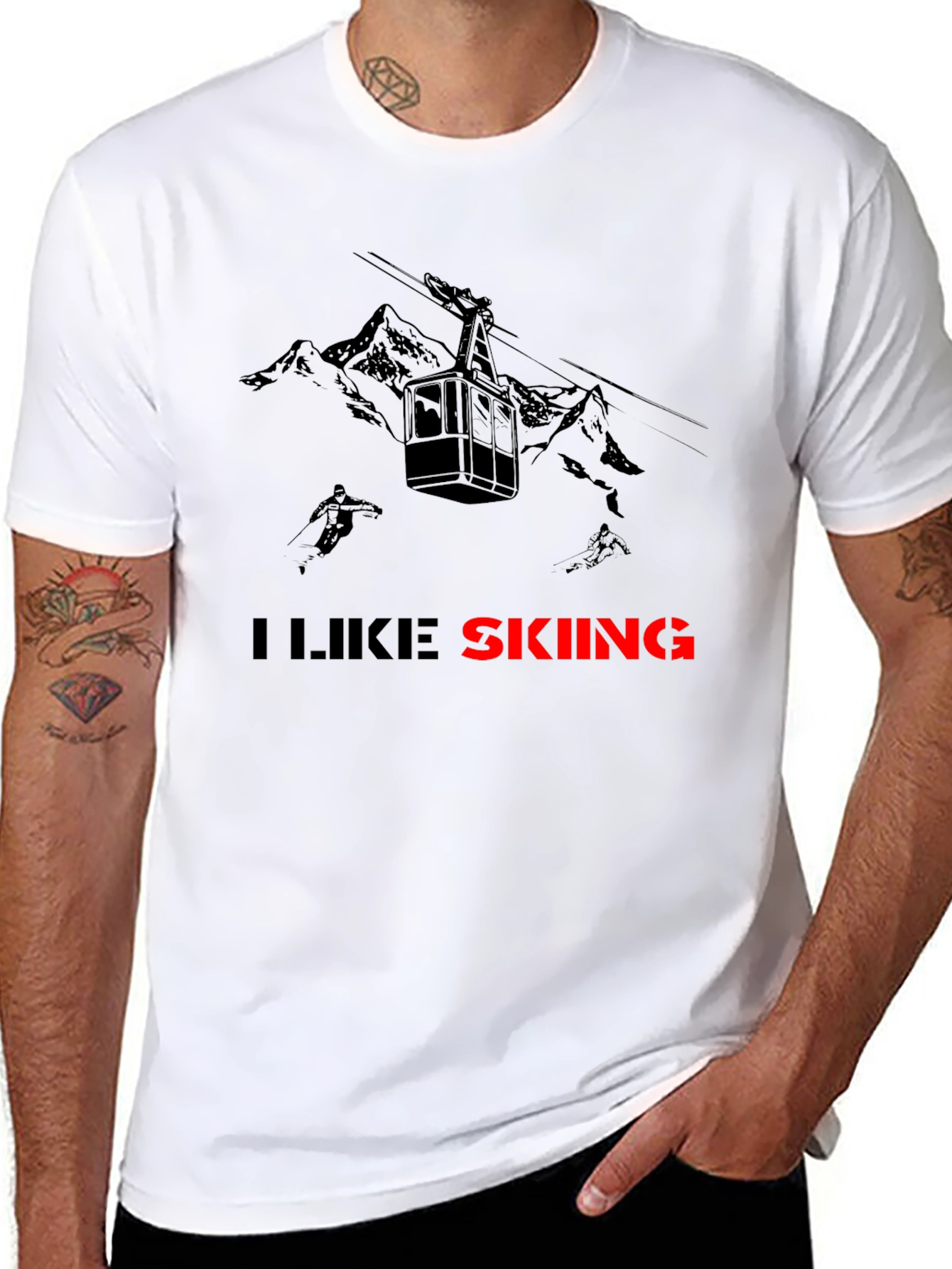 Black I Like Skiing Black T-Shirt view 8