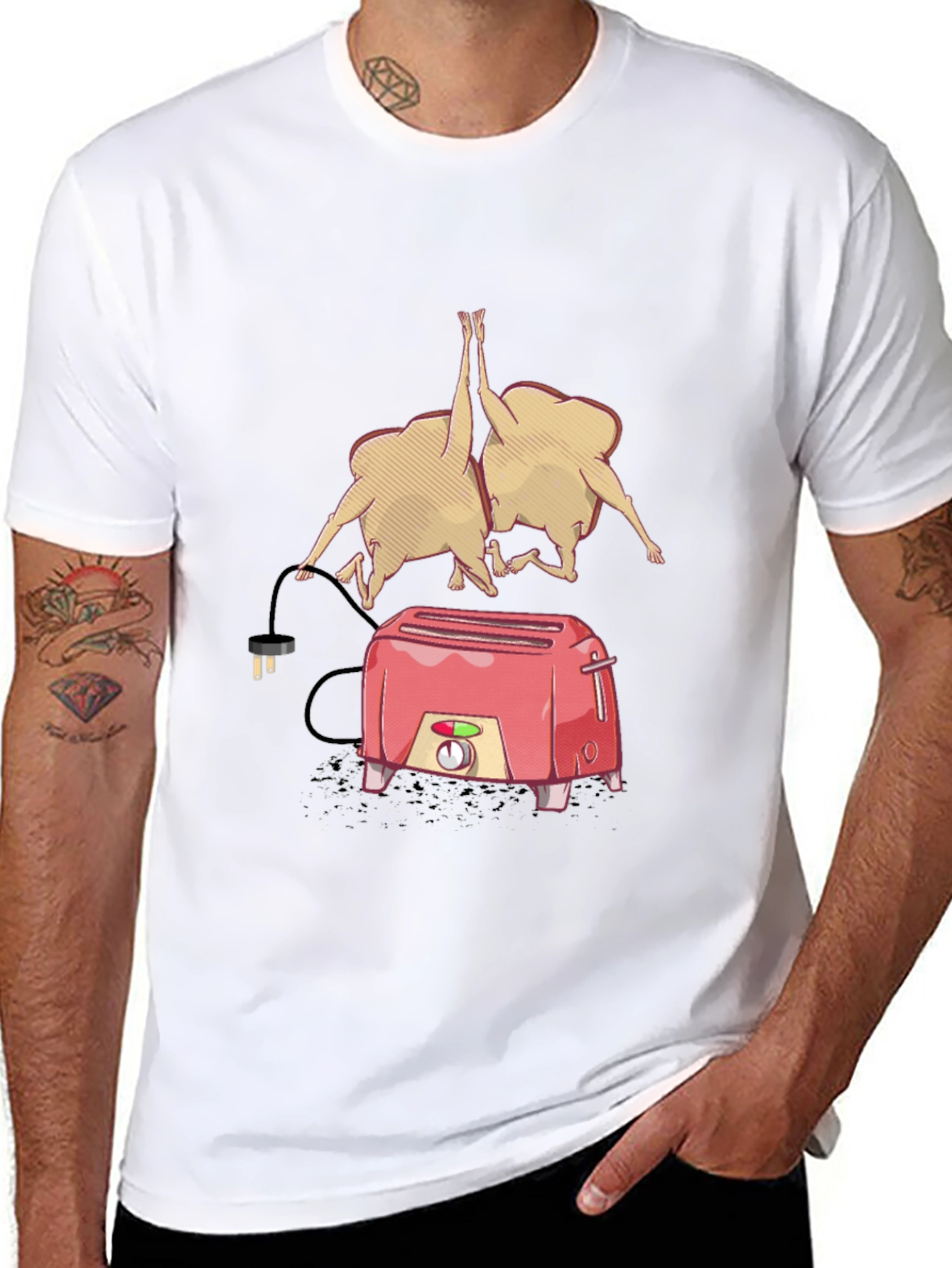 Black Funny Toaster & Toast T-Shirt - Black Cotton Tee view 8