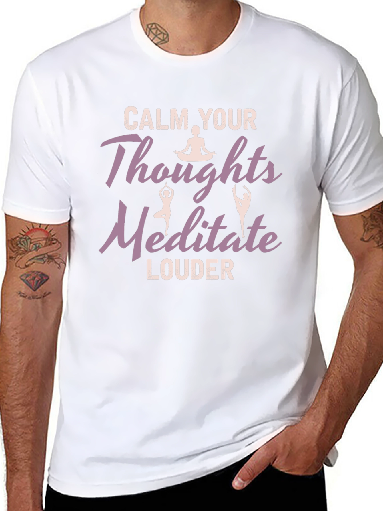 Black Calm Your Thoughts Meditate Louder Black T-Shirt view 8