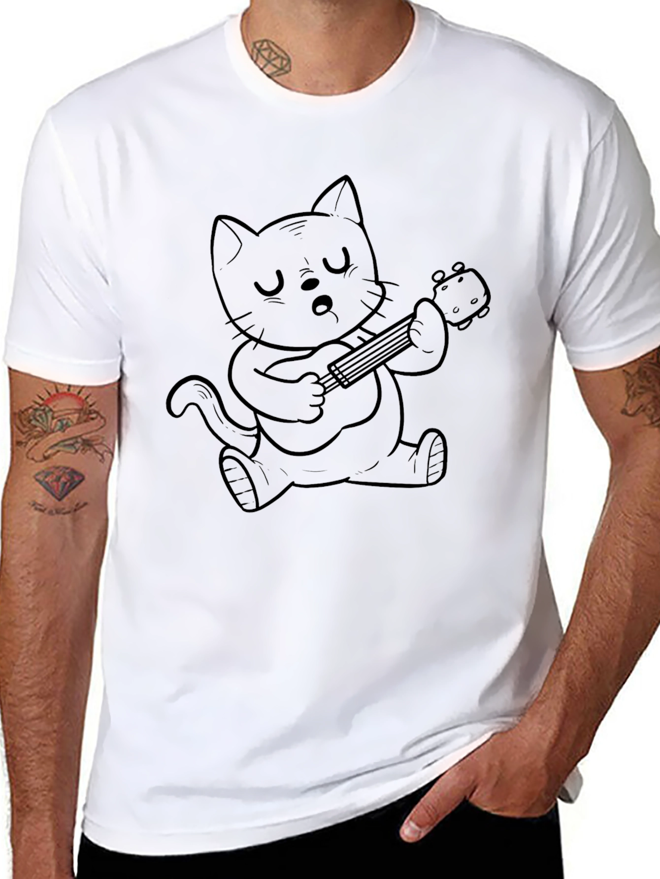 Black Cat Playing Ukulele Graphic T-Shirt view 8