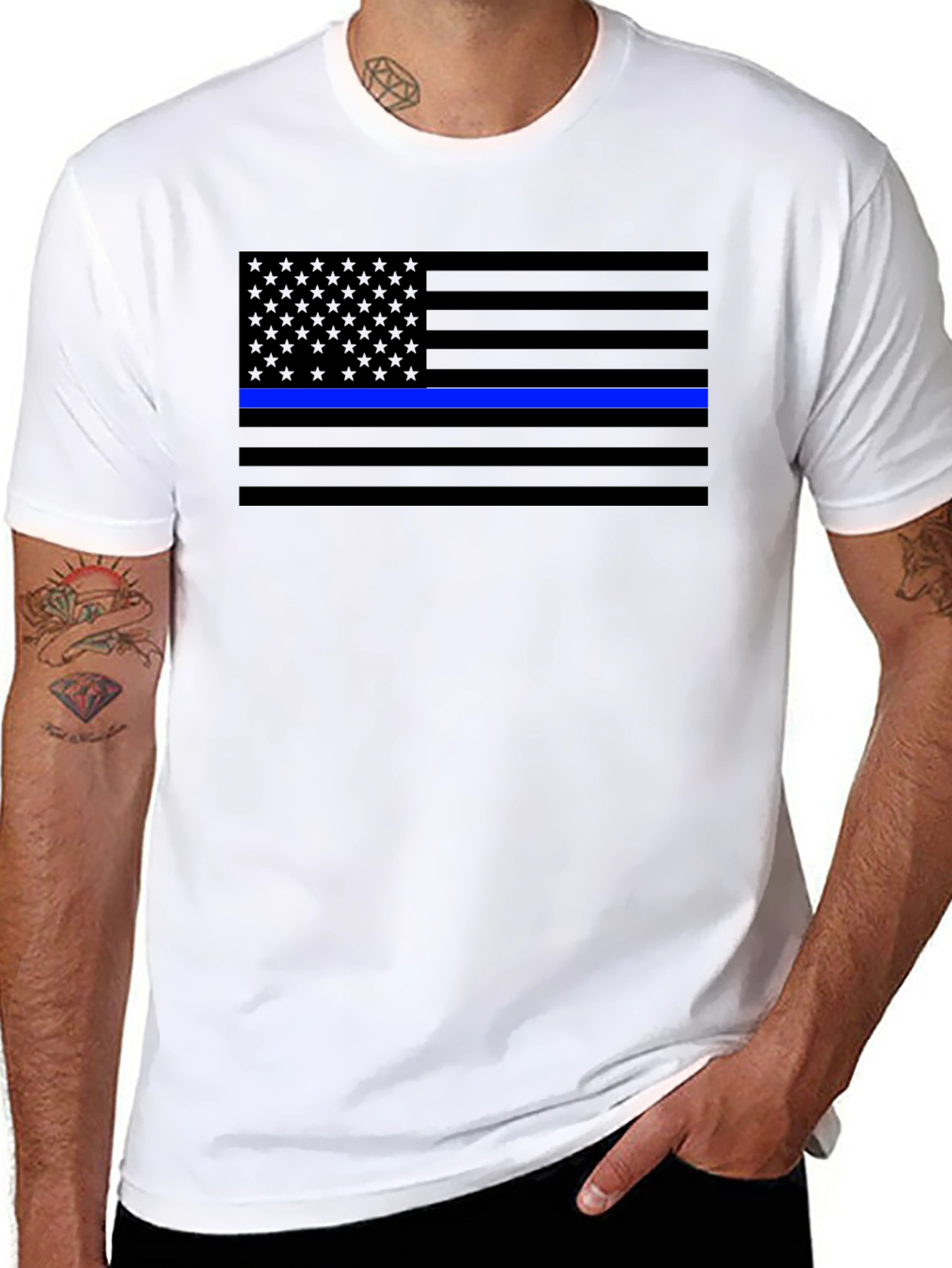 Black Blue Line Flag T-Shirt - Support Law Enforcement view 8