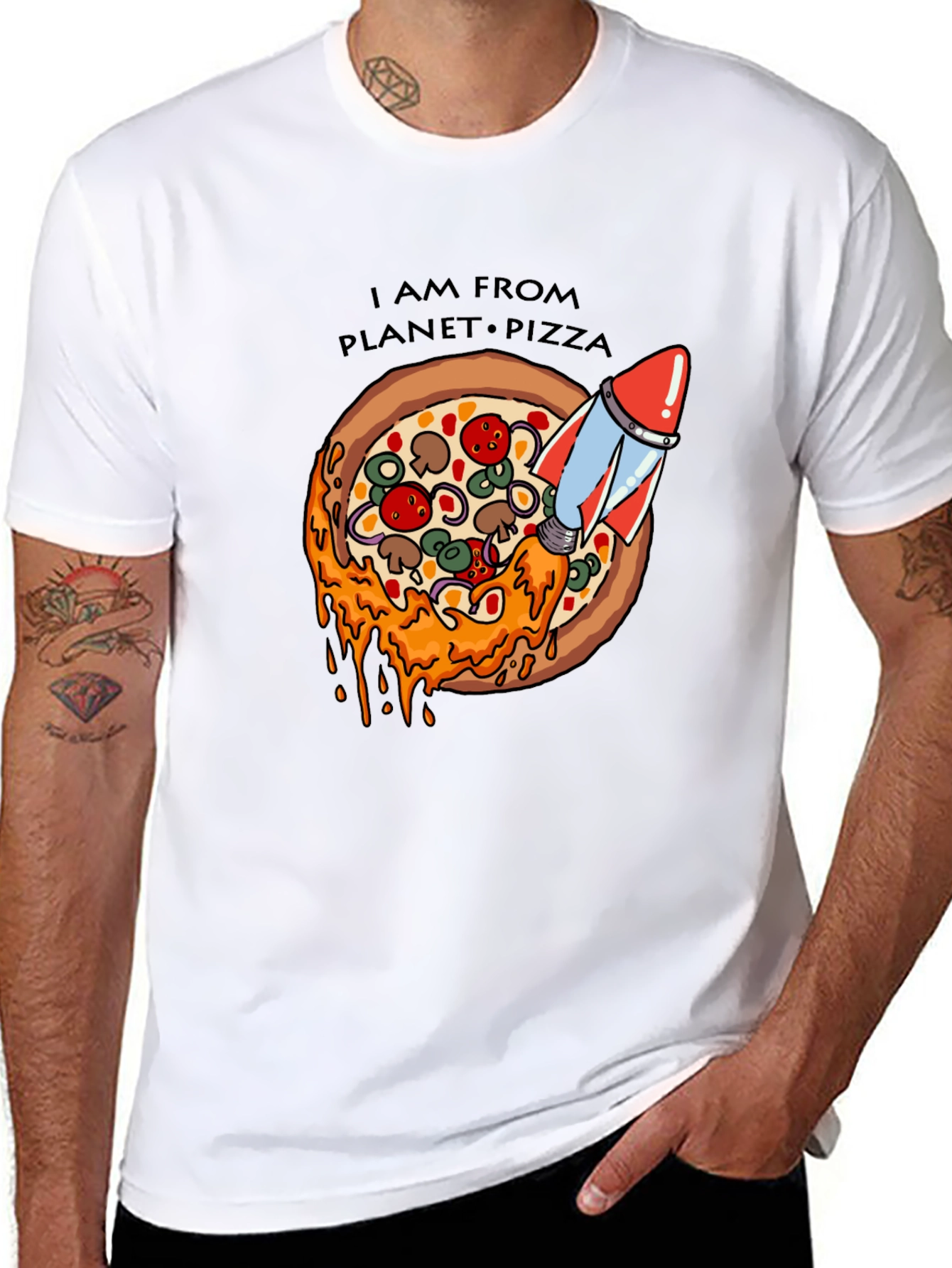 Black Planet Pizza T-Shirt - Rocket Launch Design view 8