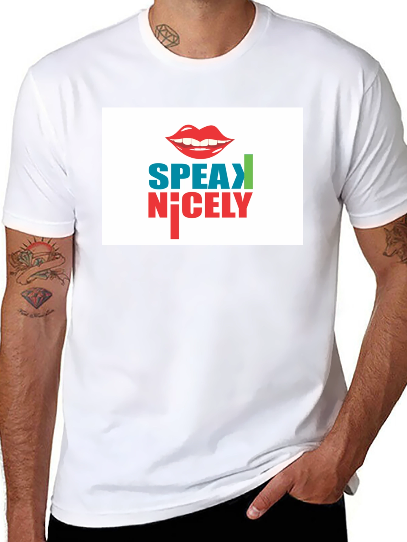 Black Speak Nicely Graphic Tee - Black Cotton Blend view 8