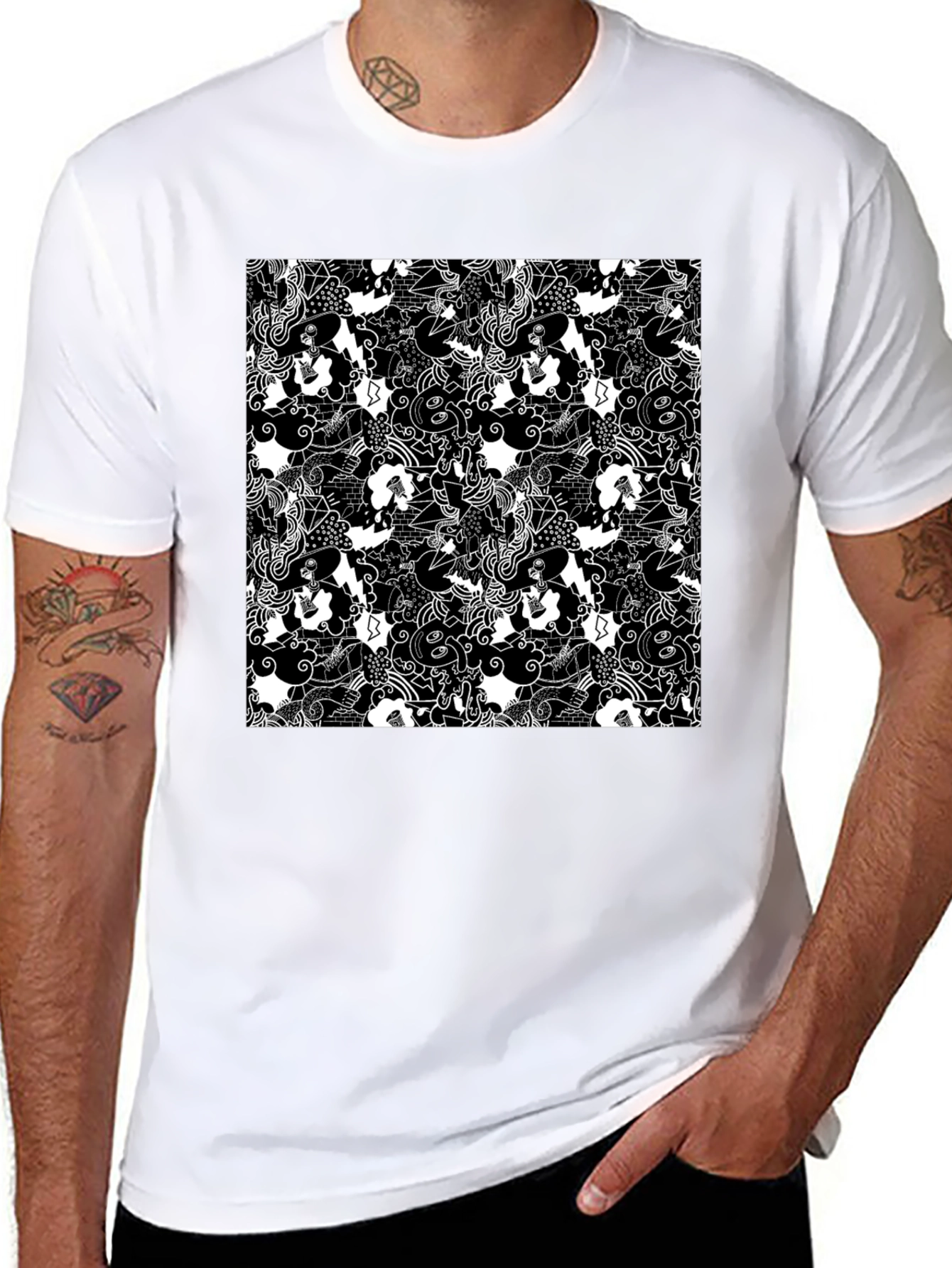 Black Abstract Pattern Black T-Shirt view 8