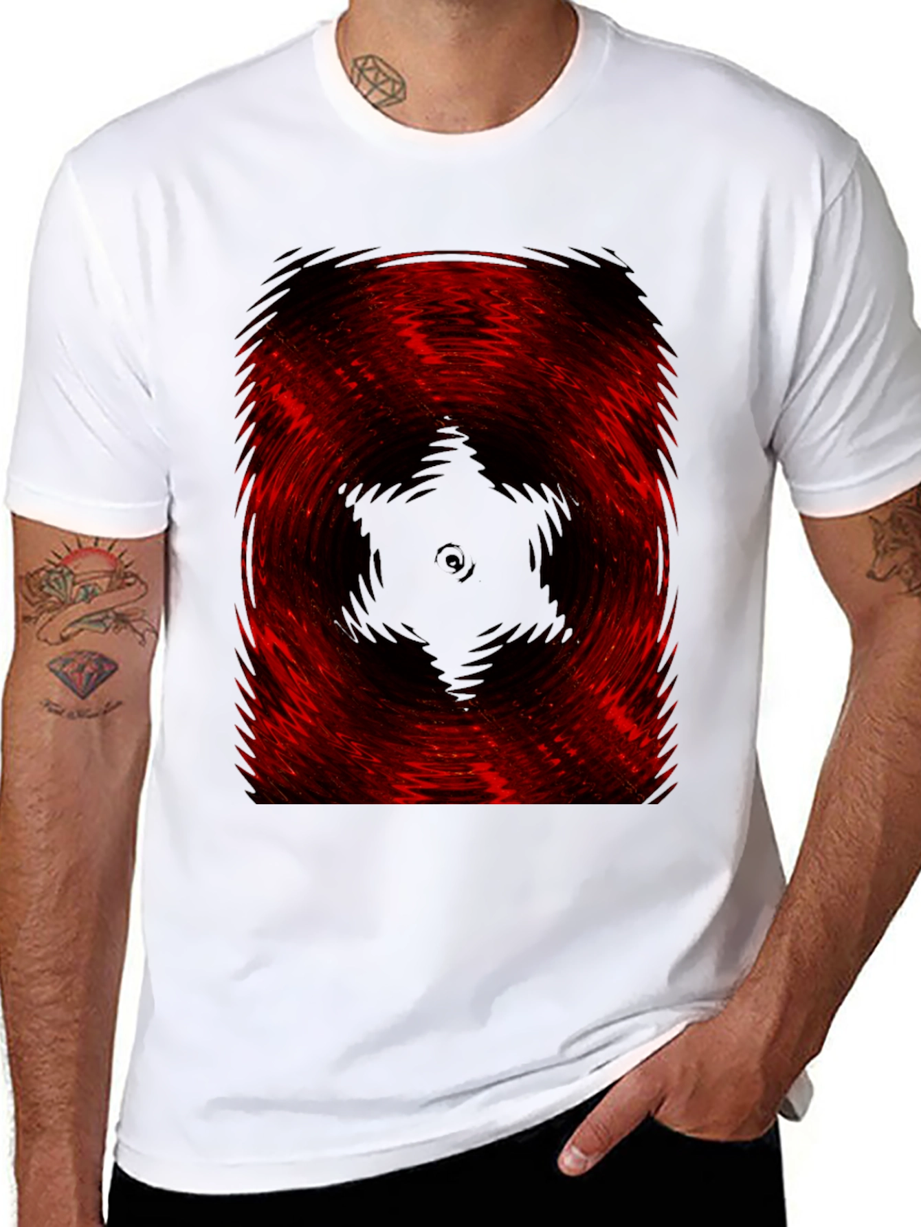 Black Abstract Red & Black Swirl Graphic Tee view 8
