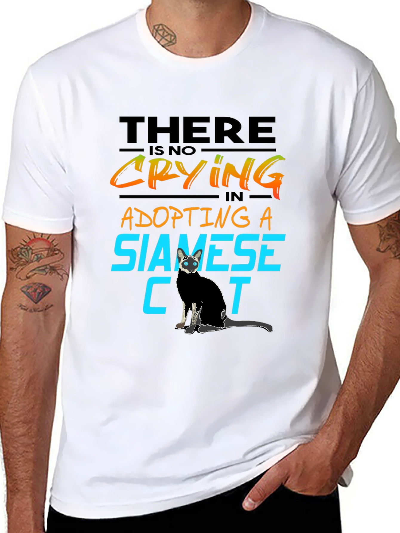 Black Siamese Cat Lover T-Shirt - No Crying in Adopting view 8
