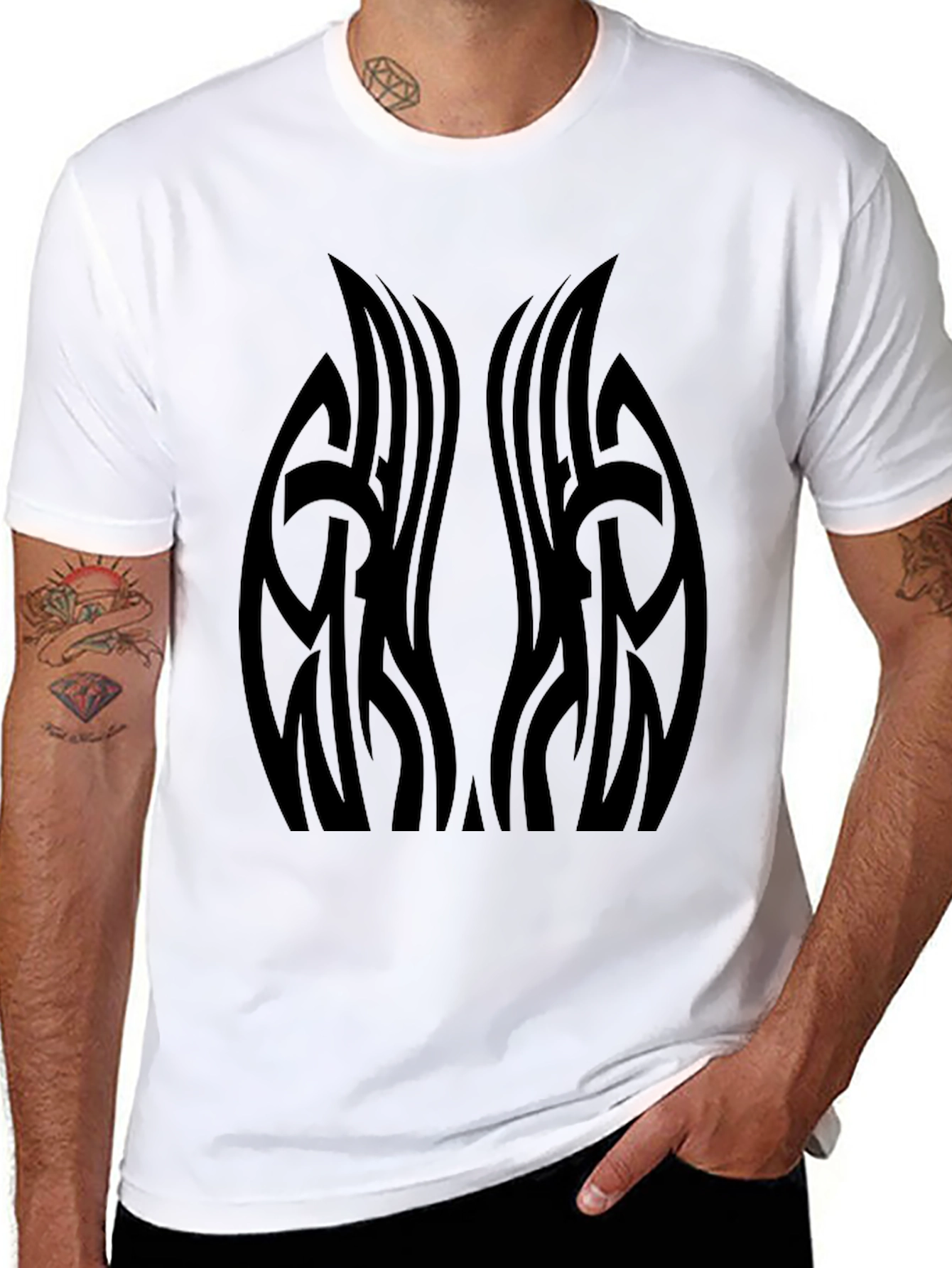 Black Tribal Tattoo Graphic Black T-Shirt view 8