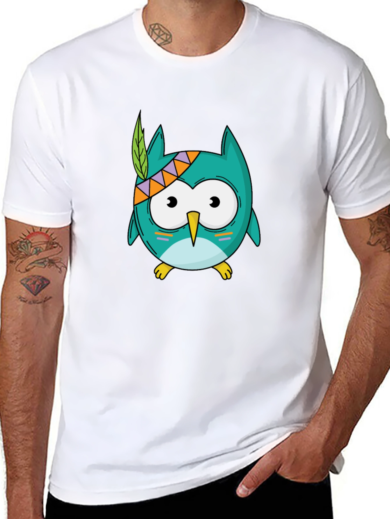 Black Cute Cartoon Owl T-Shirt - Black view 8