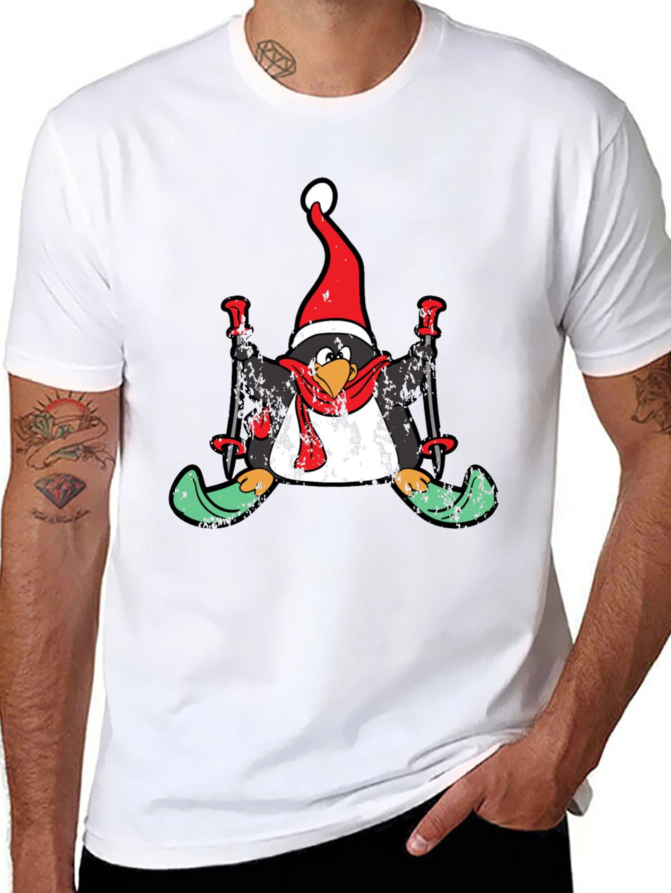Black Penguin Skier Holiday T-Shirt view 8