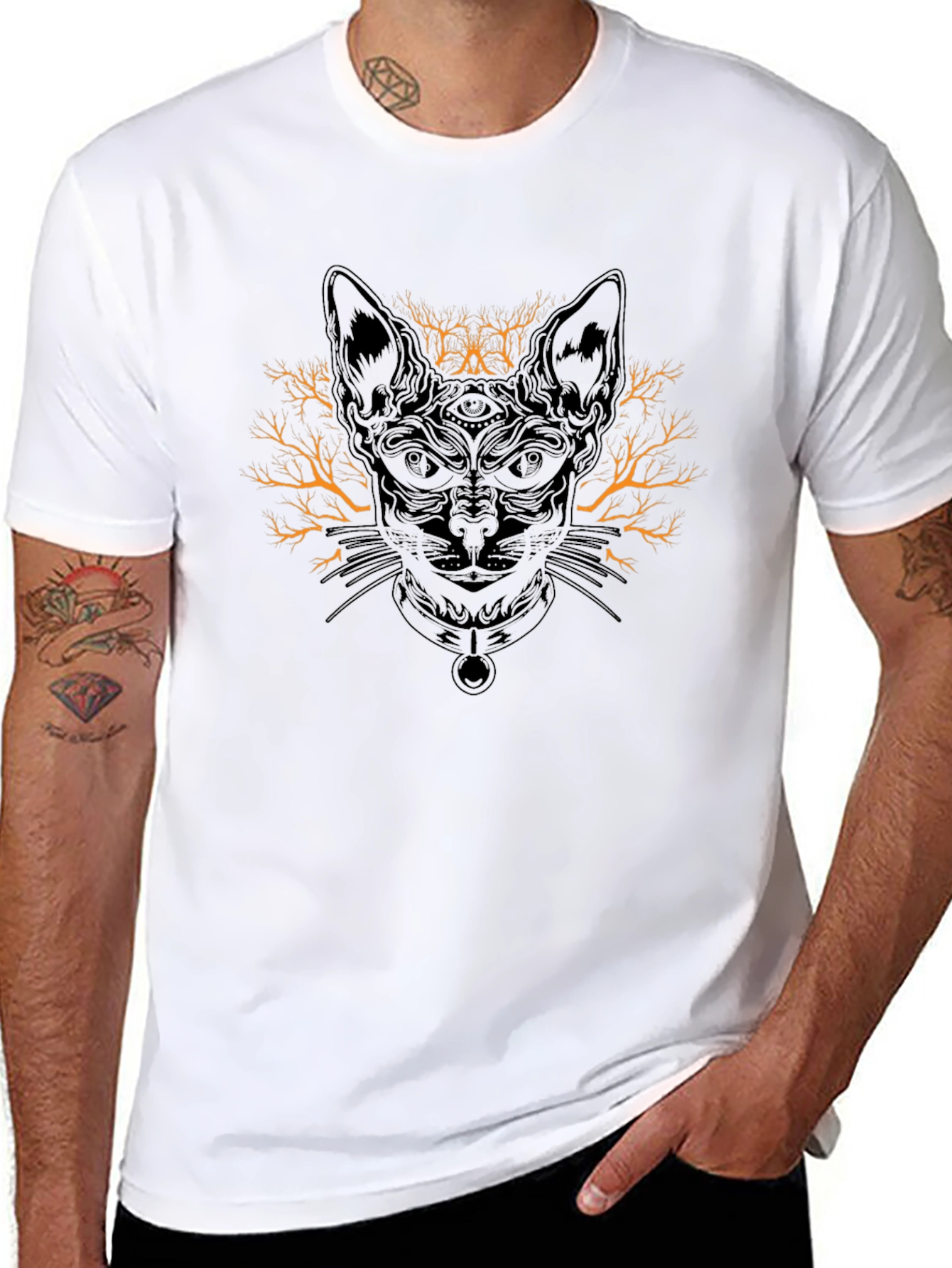 Black Mystic Cat Graphic T-Shirt - Unique Design view 8