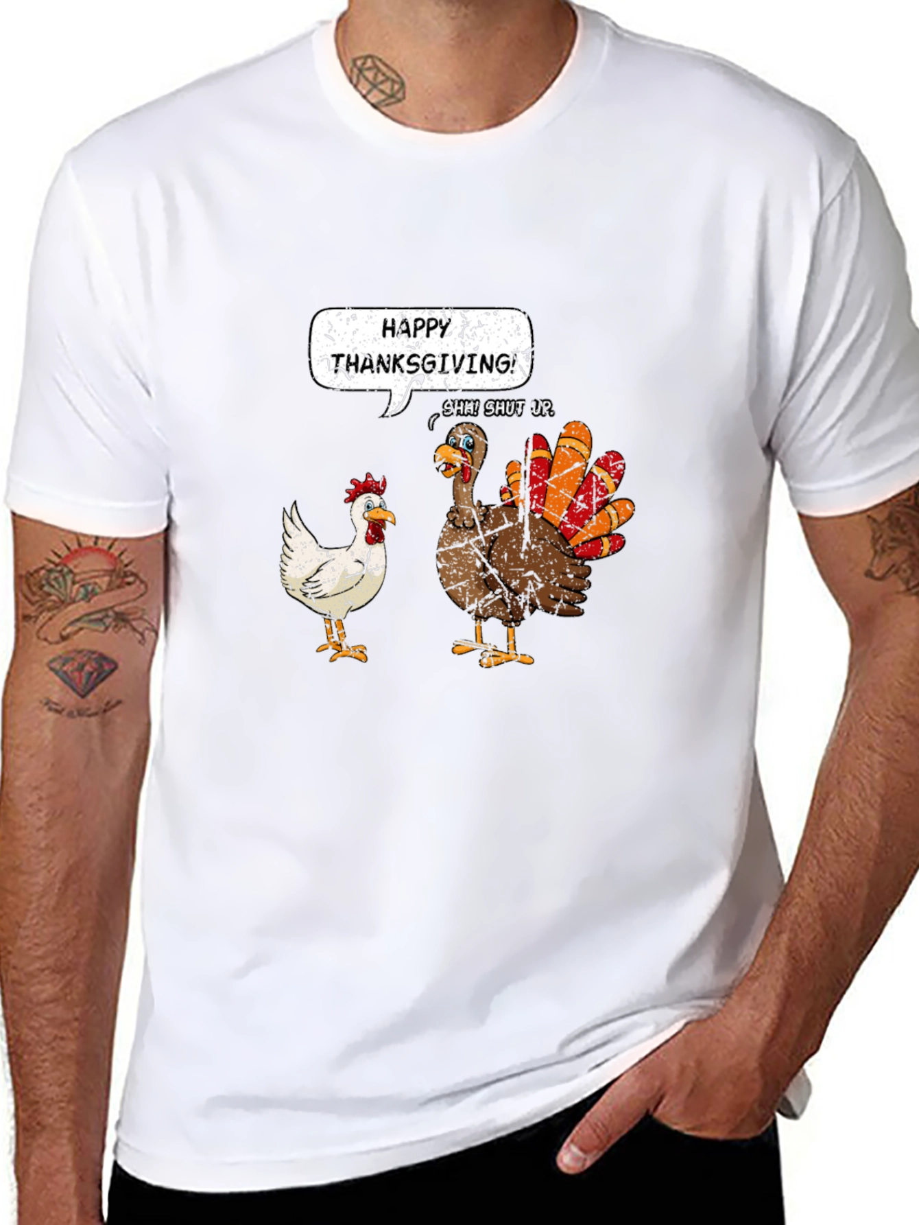 Black Happy Thanksgiving Funny Turkey T-Shirt view 8