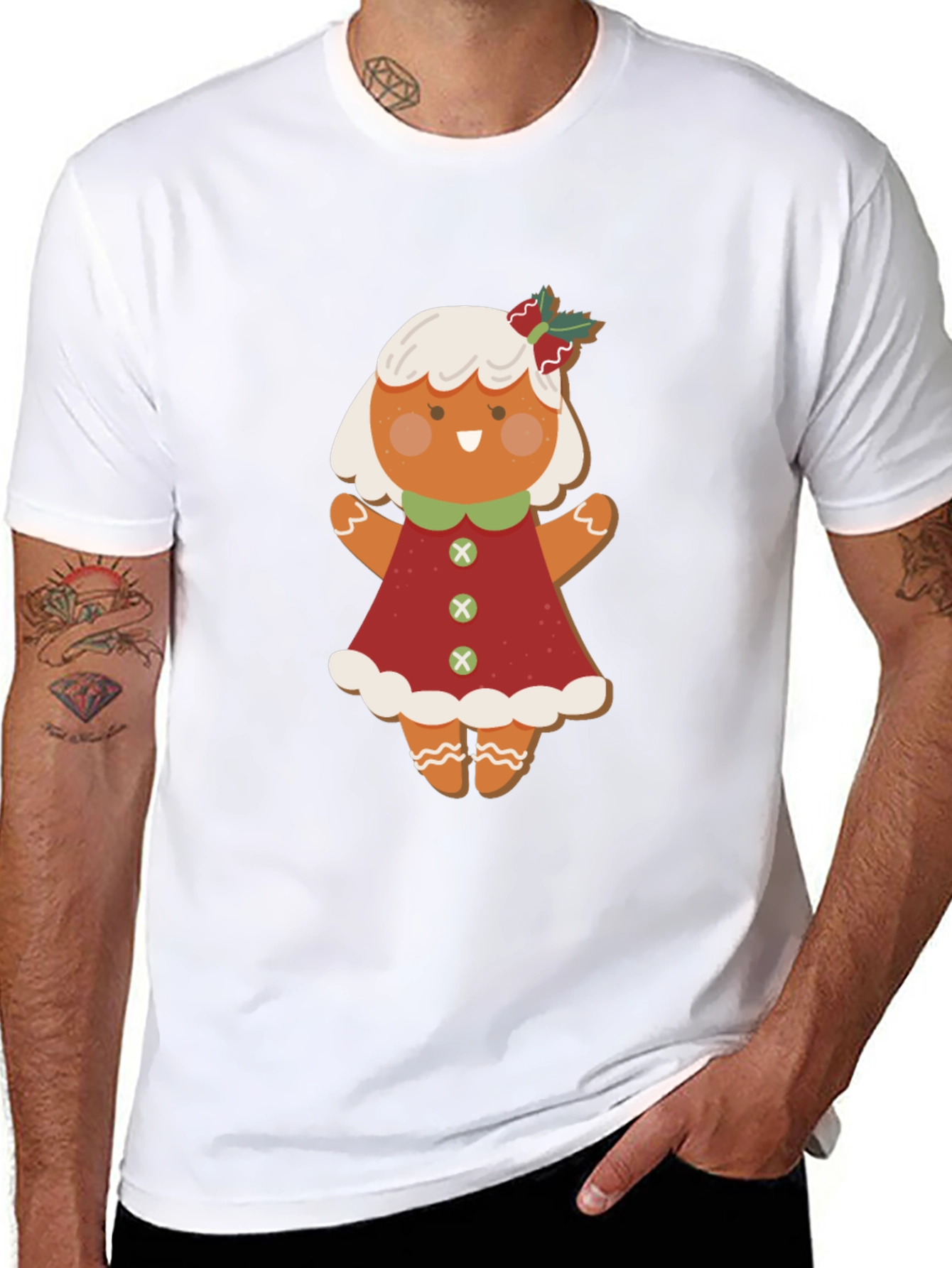 Black Gingerbread Girl T-Shirt: Festive Holiday Style view 8
