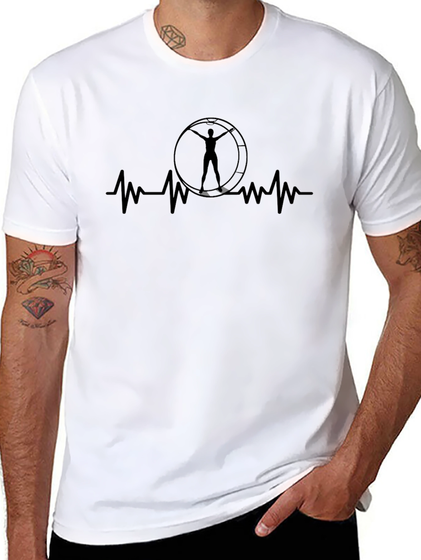 Black Heartbeat Hamster Wheel Tee - Unisex view 8