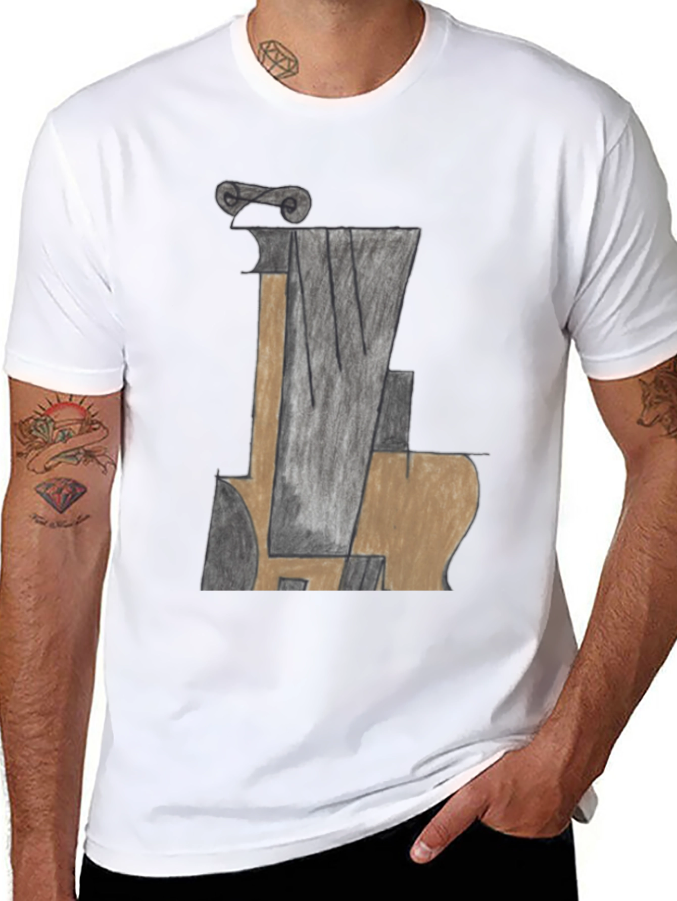 Black Abstract Guitar Graphic T-Shirt view 8