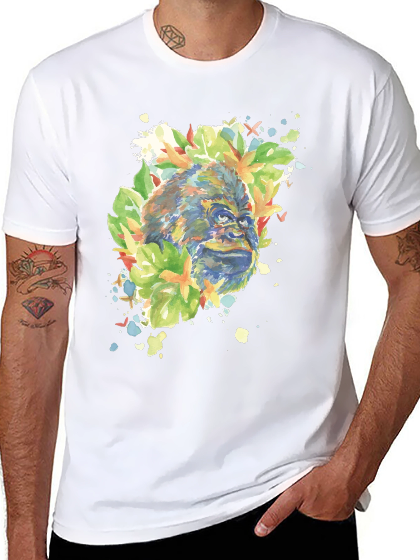 Black Gorilla Watercolor Graphic Tee - Men's Black T-Shirt view 8