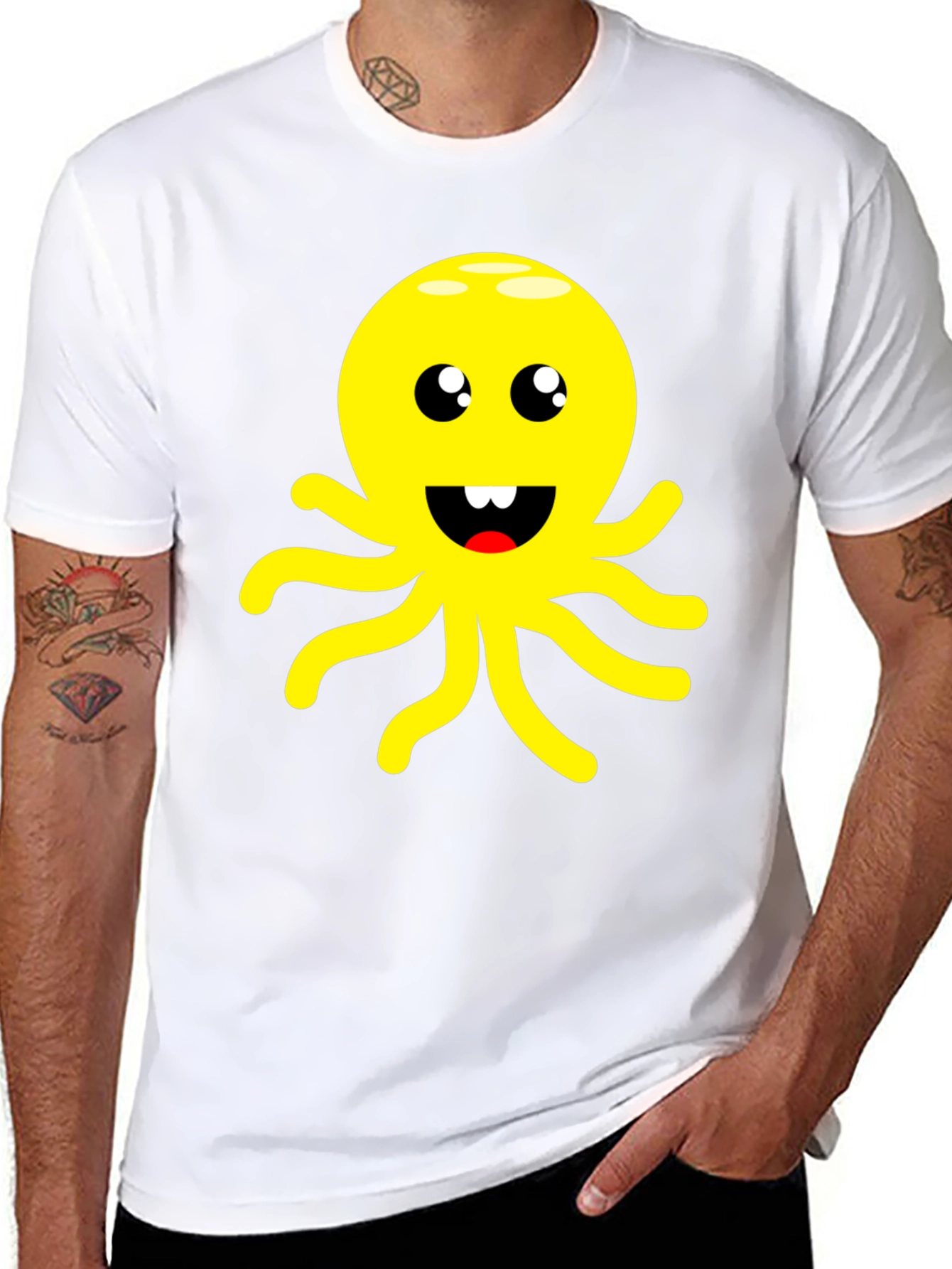 Black Cute Cartoon Octopus Graphic Black T-Shirt view 8