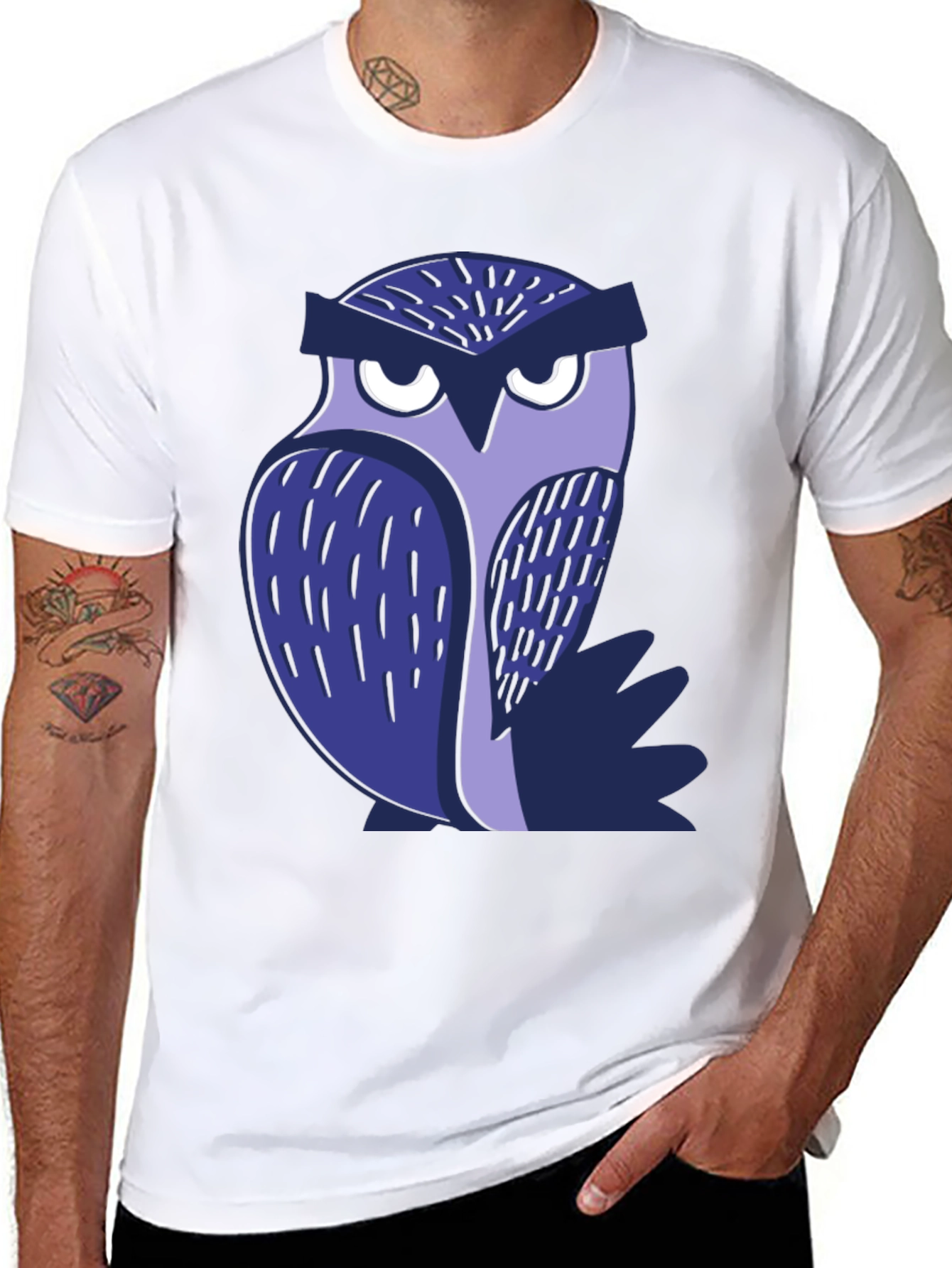 Black Cool Owl Graphic Tee - Black Unisex T-Shirt view 8
