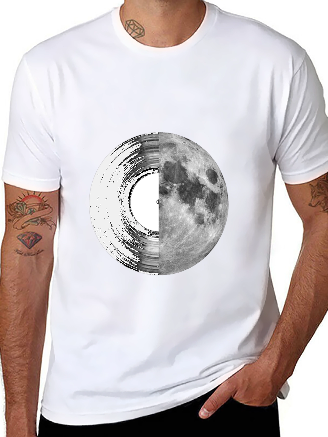 Black Vinyl Moon Graphic Tee - Unique Music Lover Shirt view 8