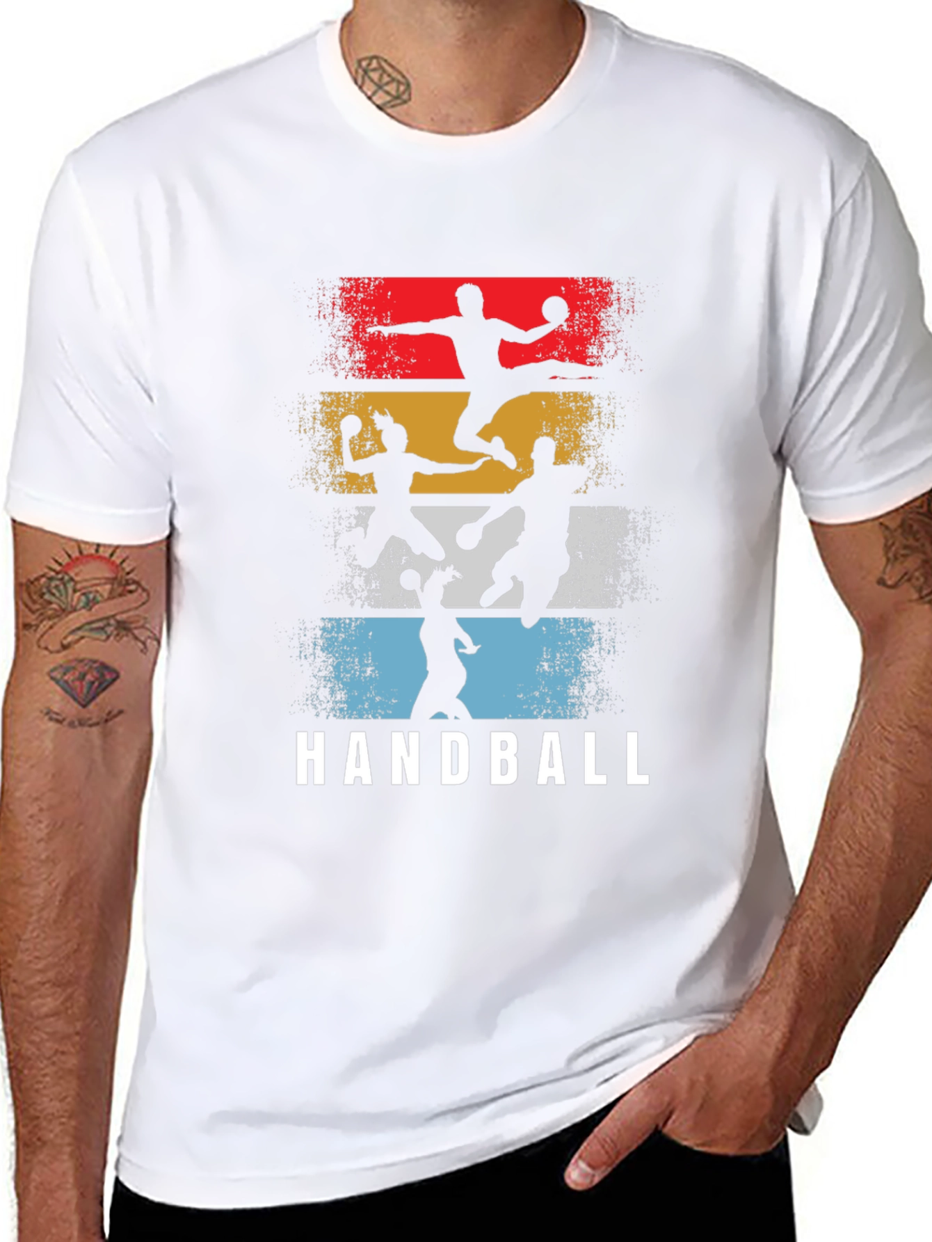 Black Handball Retro Graphic T-Shirt - Player Silhouette Design view 8