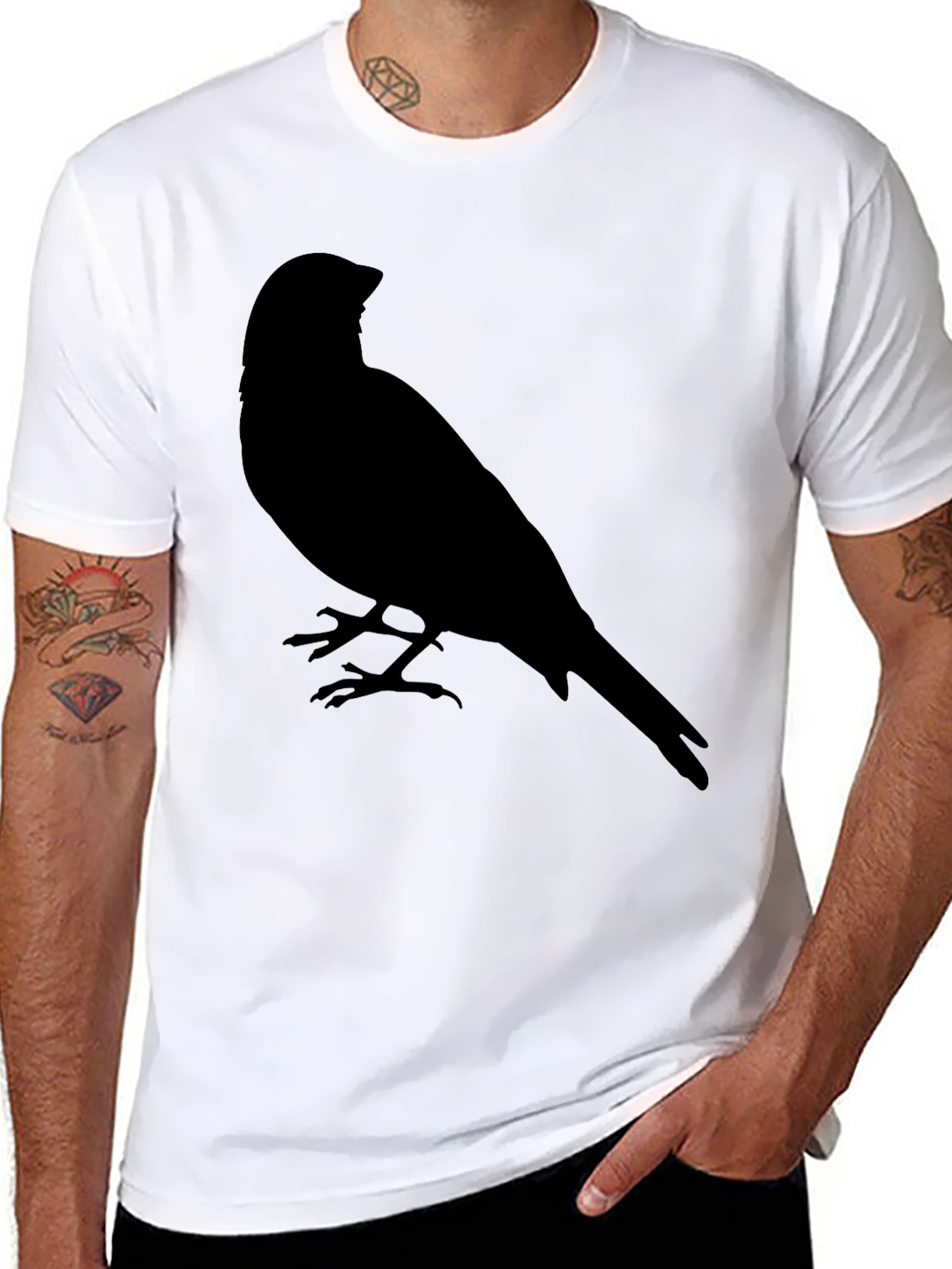 Black Men's Black T-Shirt with Bird Silhouette Graphic view 8